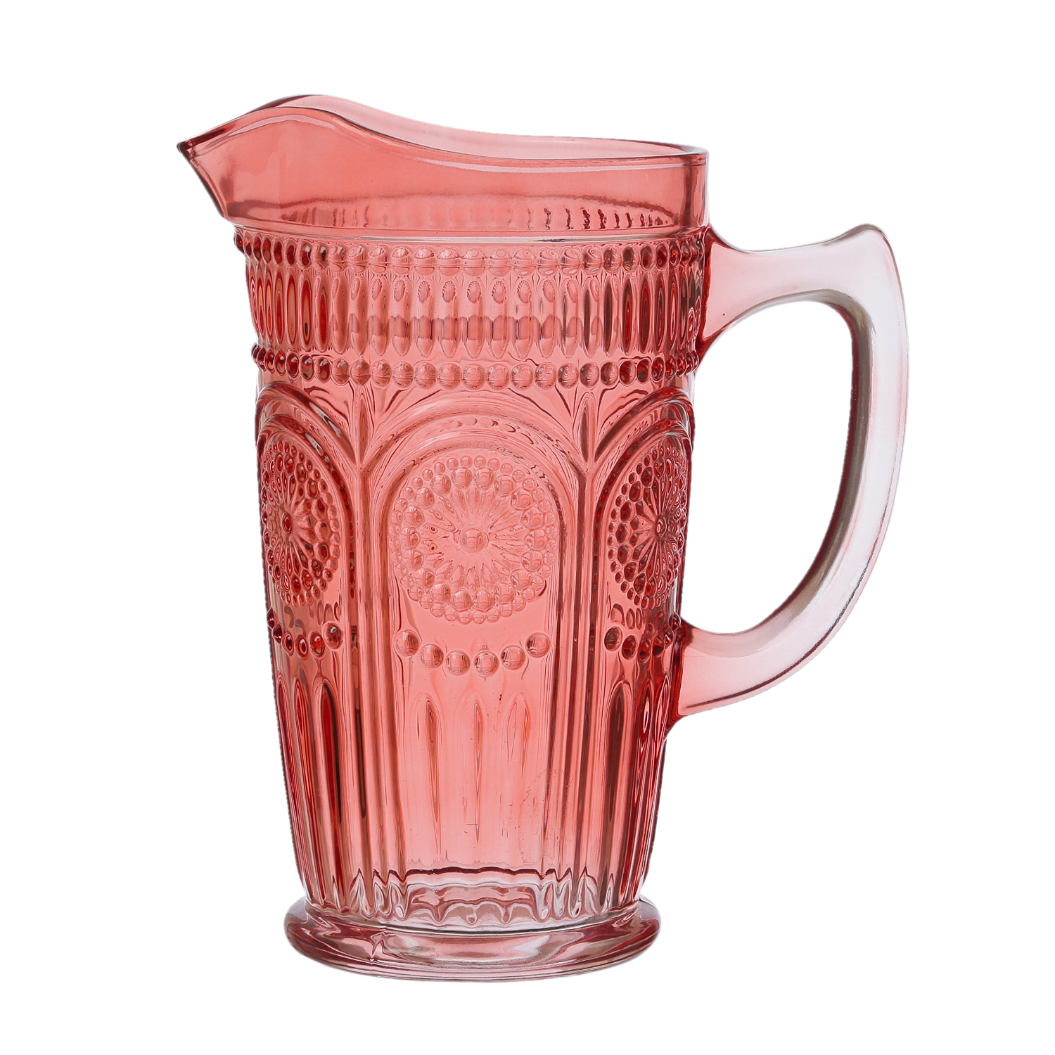 Krug Vintage mit Blumenmuster - Glas - Kanne - Boho Stil - 1,4l - rot Krug Vintage mit Blumenmuster - Glas - Kanne - Boho Stil - 1,4l - rot