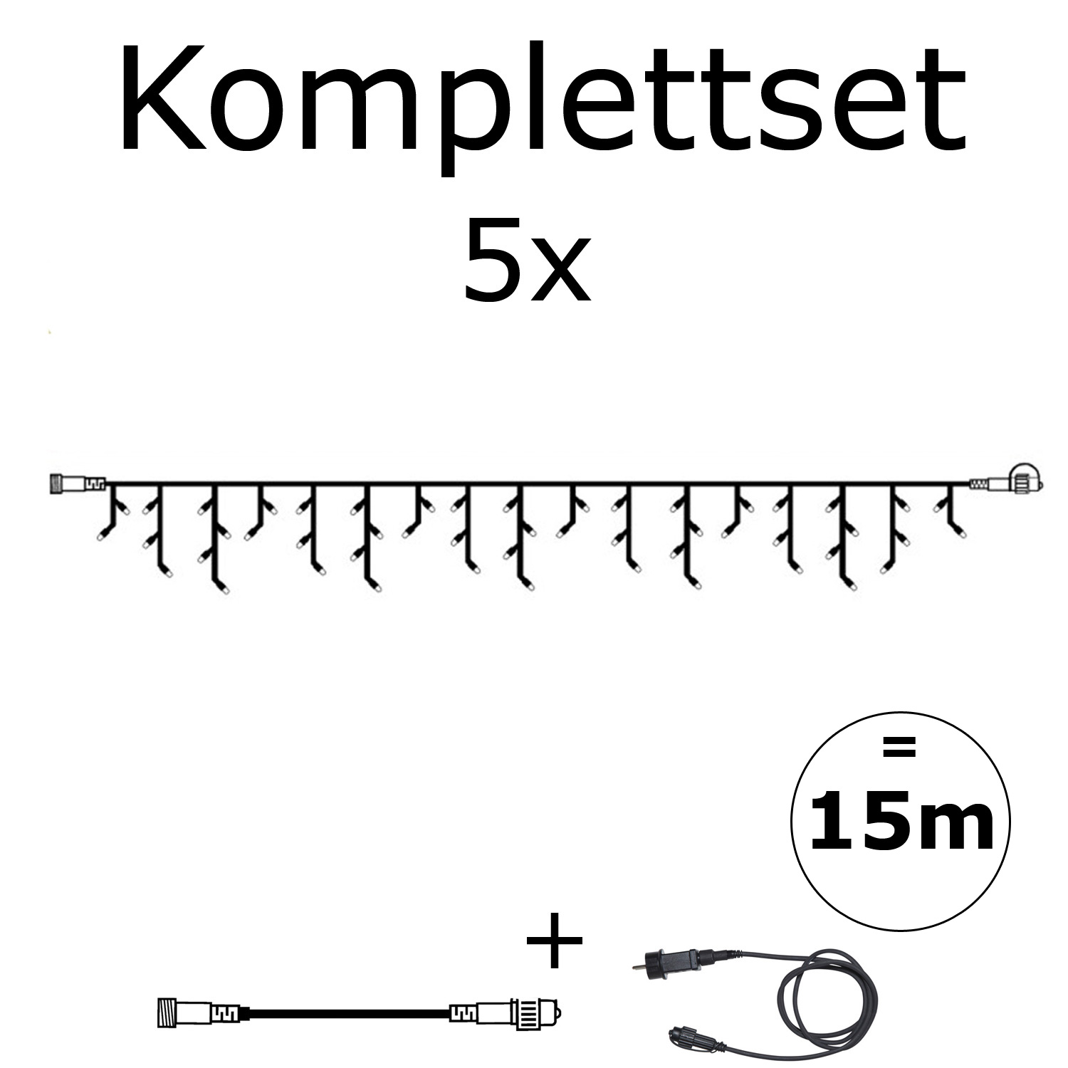 SYSTEM 24 KOMPLETT SET 15m - LED Lichtervorhang Eisregen - Icicle für Dachrinne, Garage etc.