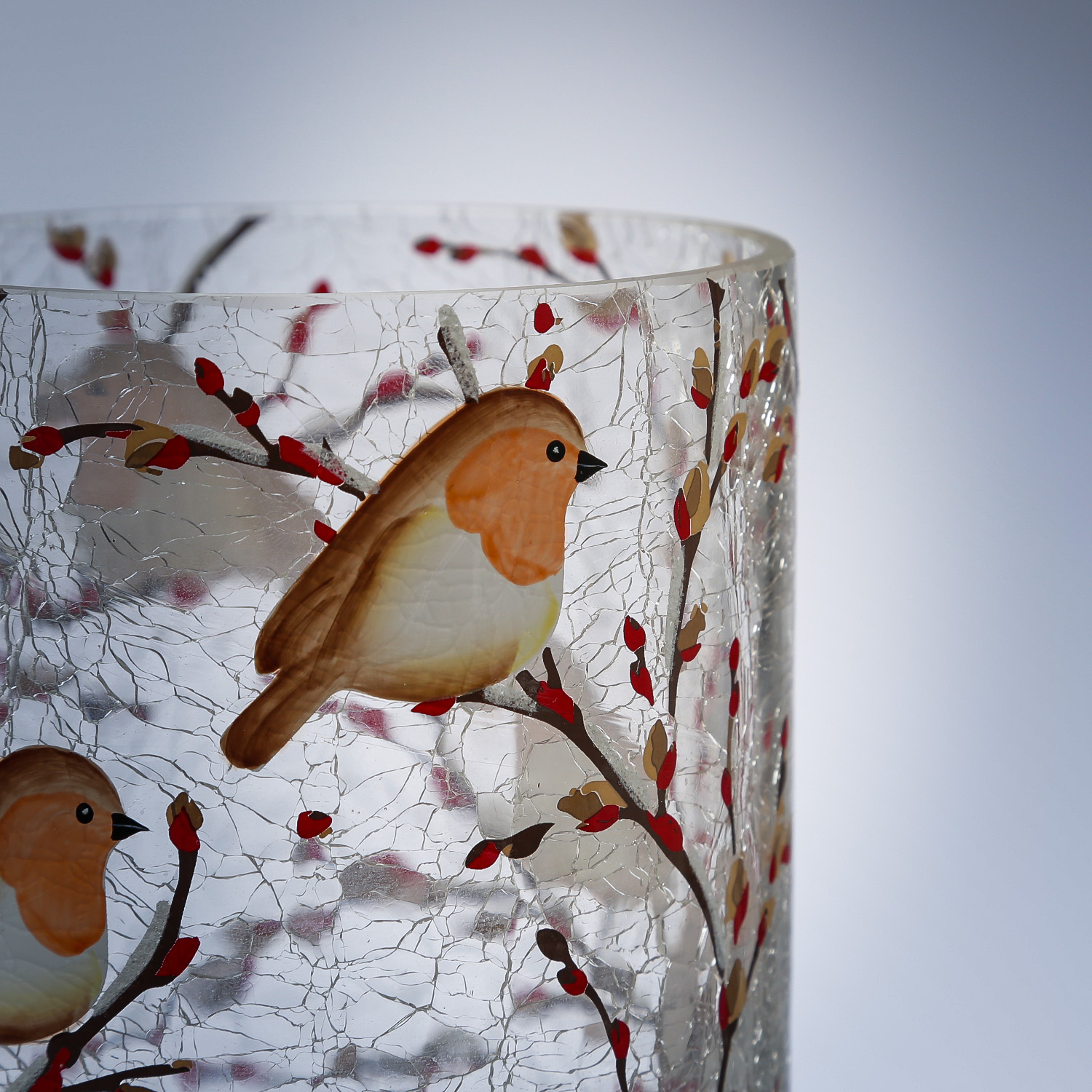 Teelichthalter ROTKEHLCHEN - Windlicht - Bruchglasoptik - Glas- H: 13cm - D: 11,5cm Teelichthalter ROTKEHLCHEN - Windlicht - Bruchglasoptik - Glas- H: 13cm - D: 11,5cm