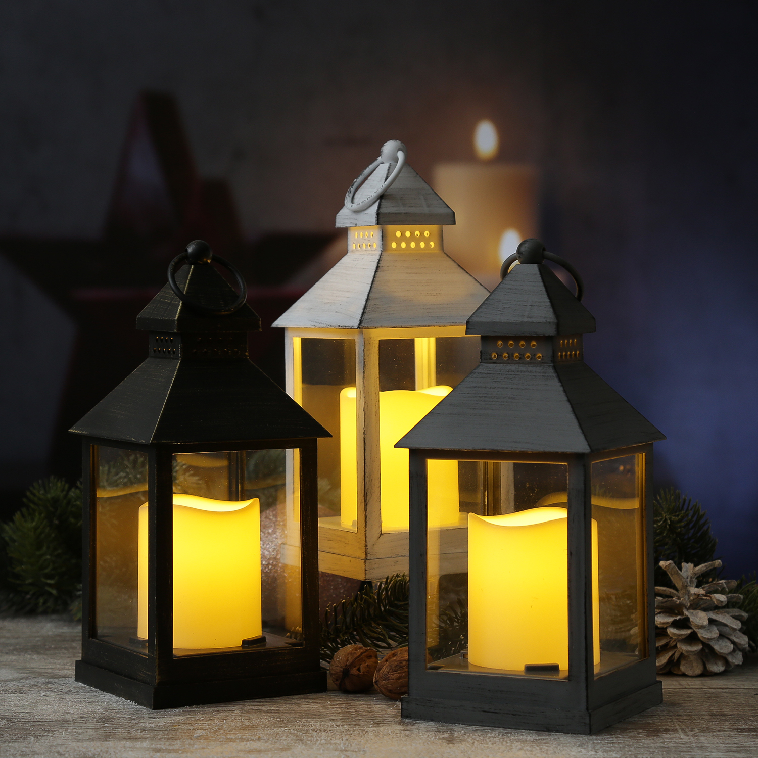 LED Laterne mit Kerze - warmweiß flackernde LED - H: 23cm - Batteriebetrieb - weiß