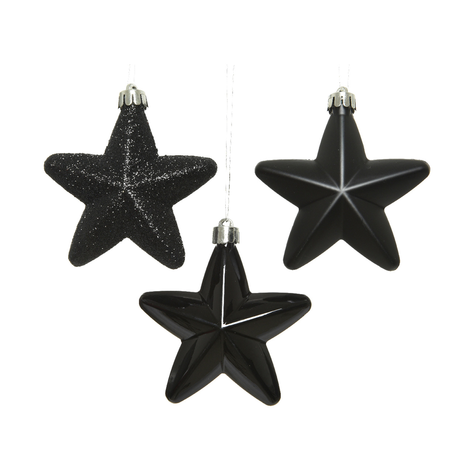 Christbaumschmuck STERN - Weihnachtsschmuck - bruchfest - glänzend matt glitzernd - schwarz - 6 Stk. Christbaumschmuck STERN - Weihnachtsschmuck - bruchfest - glänzend matt glitzernd - schwarz - 6 Stk.