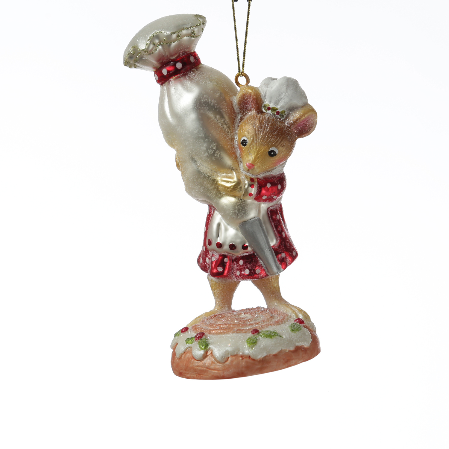 Weihnachtsbaumschmuck Mäuschen mit Spritzbeutel - Christbaumschmuck - Glas - H: 14cm - rot Weihnachtsbaumschmuck Mäuschen mit Spritzbeutel - Christbaumschmuck - Glas - H: 14cm - rot