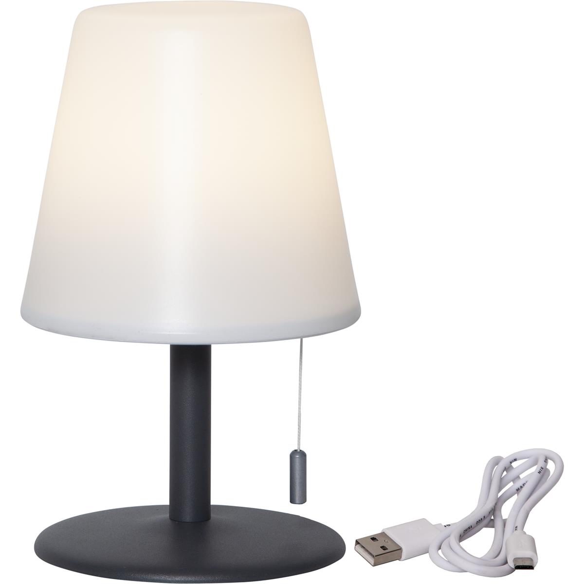 LED Garten Tischlampe - H: 60cm - weißer Lampenschirm, D: 16cm - Batteriebetrieb - Outdoor