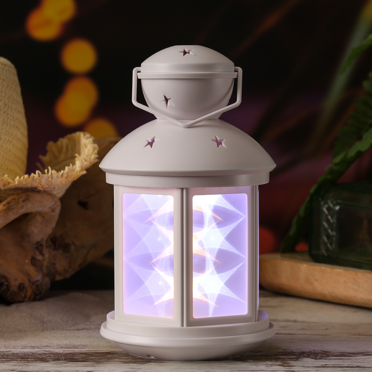 LED Laterne - weiße Sternenmuster - bewegt/Dauerleuchten - H: 22cm - Batteriebetrieb - weiß LED Laterne - weiße Sternenmuster - bewegt/Dauerleuchten - H: 22cm - Batteriebetrieb - weiß