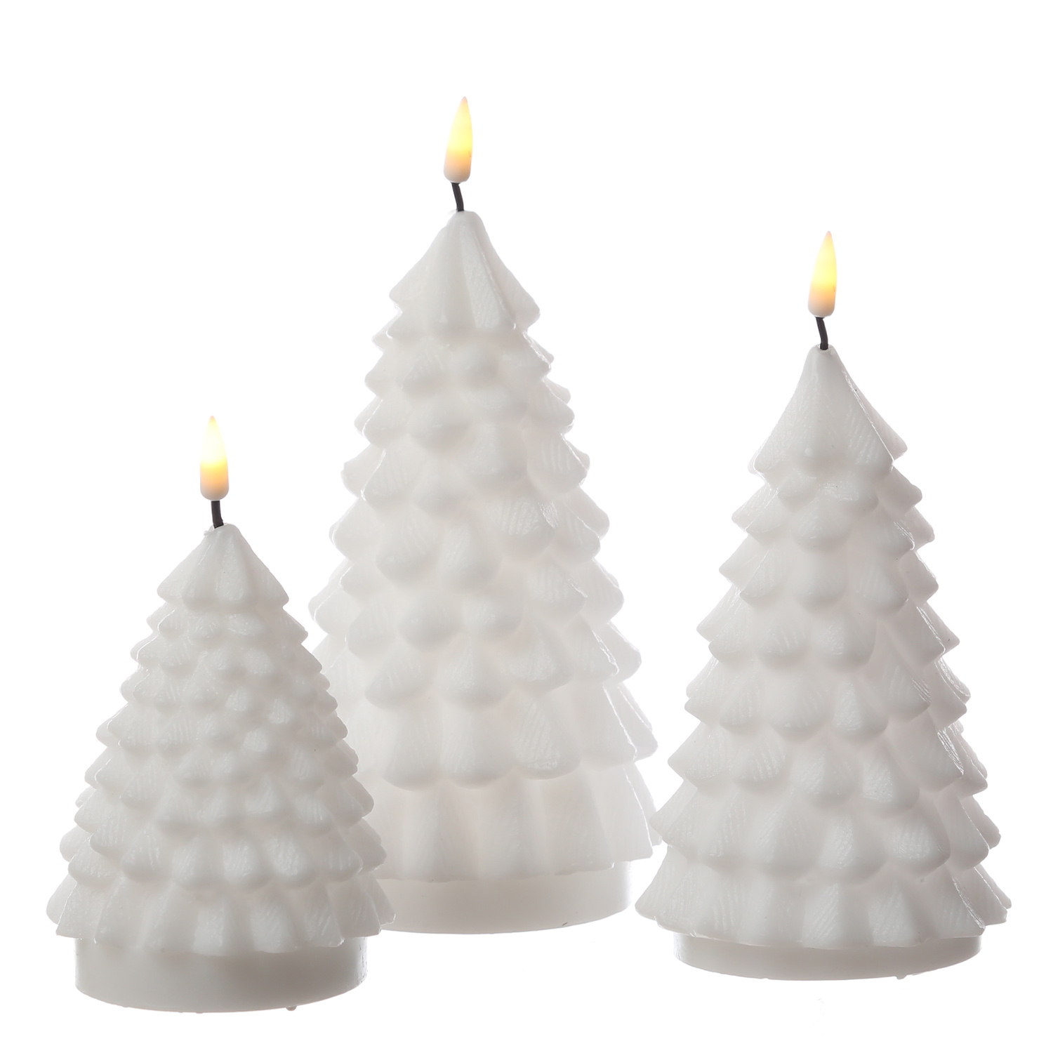LED Kerze Tannenbaum - Echtwachs - flackernde 3D Flamme - H: 11cm - D: 8cm - weiß LED Kerze Tannenbaum - Echtwachs - flackernde 3D Flamme - H: 11cm - D: 8cm - weiß