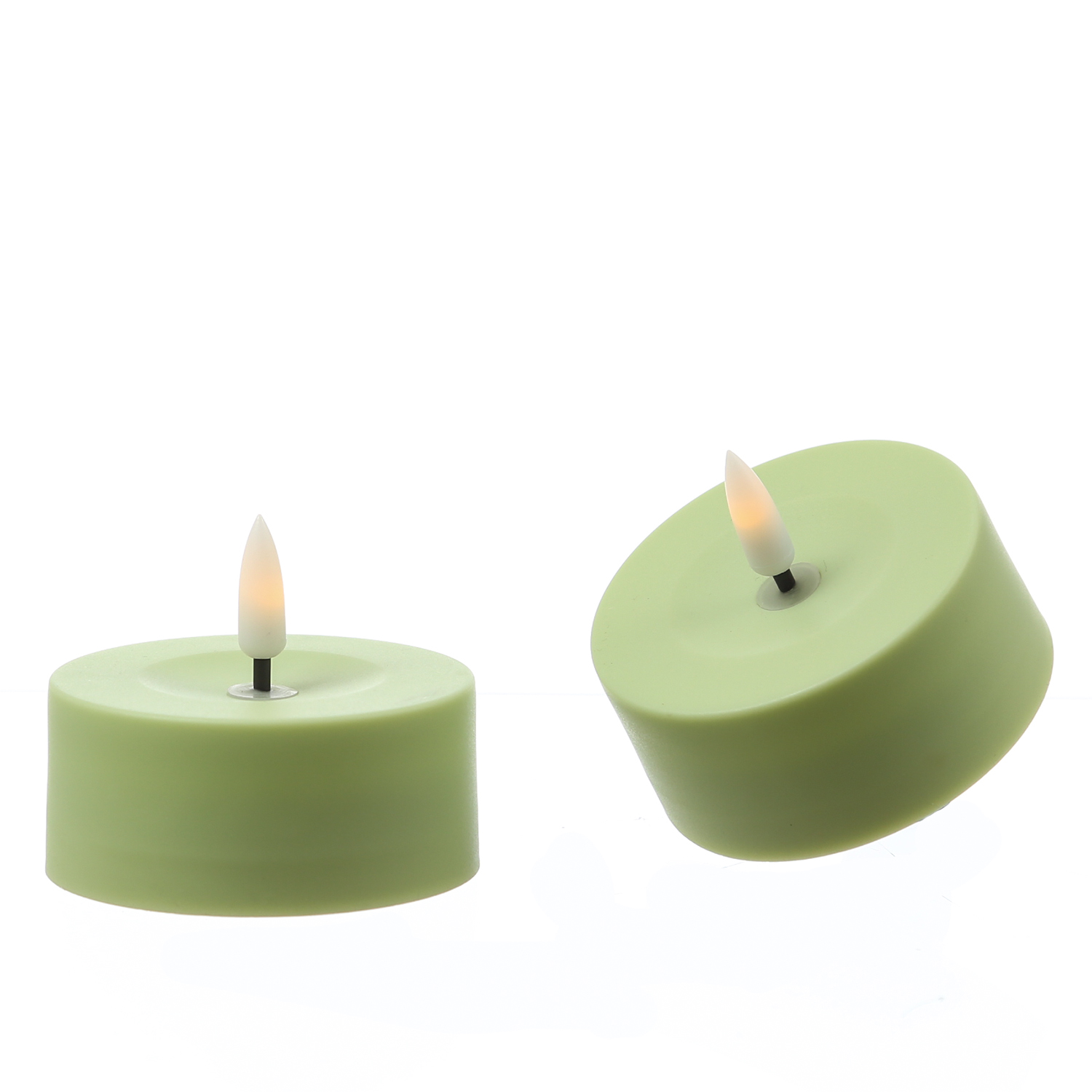 LED Solar Maxi Teelichter - XL Outdoor Teelichter - D: 7cm - Lichtsensor - grün - 2er Set