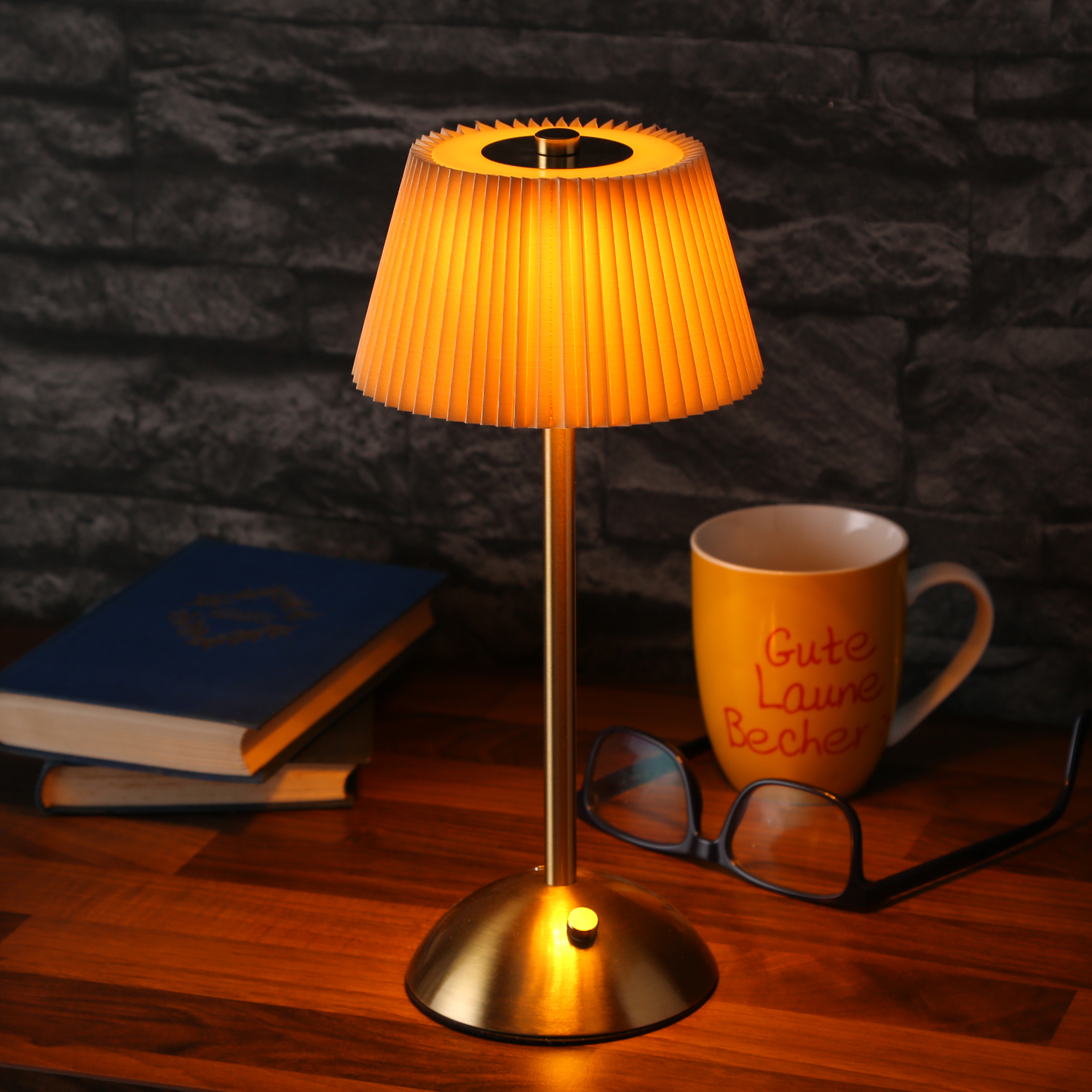 LED Tischlampe GENUA - wiederaufladbar per USB - 3 Lichtfarben - dimmbar - H:30,5cm - braun