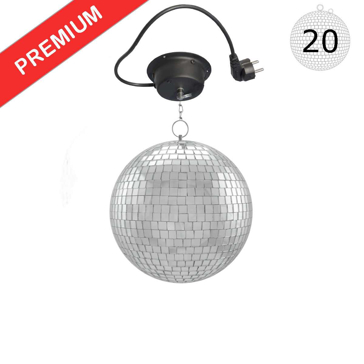Spiegelkugel Set 20cm Kugel PREMIUM + Motor MBM-203 mit 30cm Knotenkette