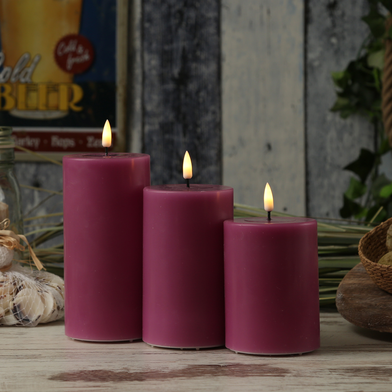 LED Stumpenkerze MIA - Echtwachs - realistische 3D Flamme - H: 12,5cm - D: 7,5cm - malve LED Stumpenkerze MIA - Echtwachs - realistische 3D Flamme - H: 12,5cm - D: 7,5cm - malve