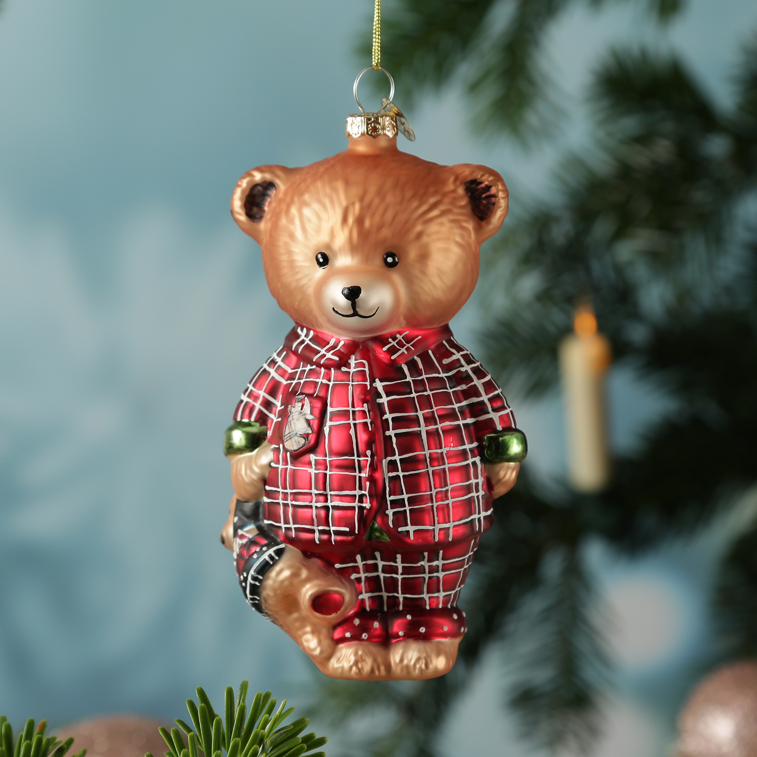 Weihnachtsbaumschmuck Bär im Schlafanzug mit Teddy - Christbaumschmuck - Glas - H: 13cm Weihnachtsbaumschmuck Bär im Schlafanzug mit Teddy - Christbaumschmuck - Glas - H: 13cm