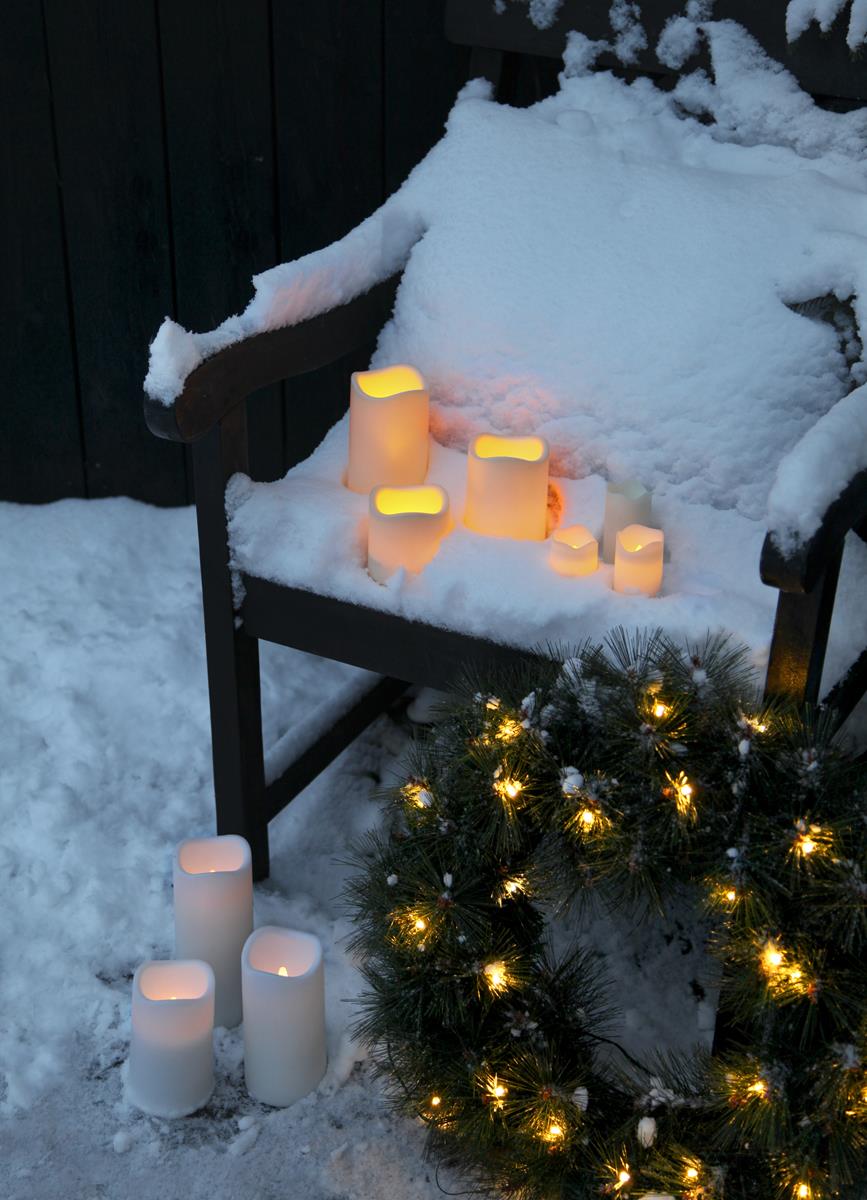 LED Stumpenkerze "Paul" - flackernde LED - H: 23cm - Sensor - Timer - outdoor - creme
