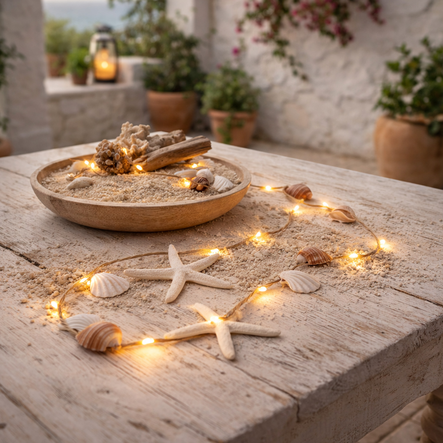 LED Lichterkette Muscheln und Seesterne - maritime Dekoration - L: 90cm - Batterie - Timer