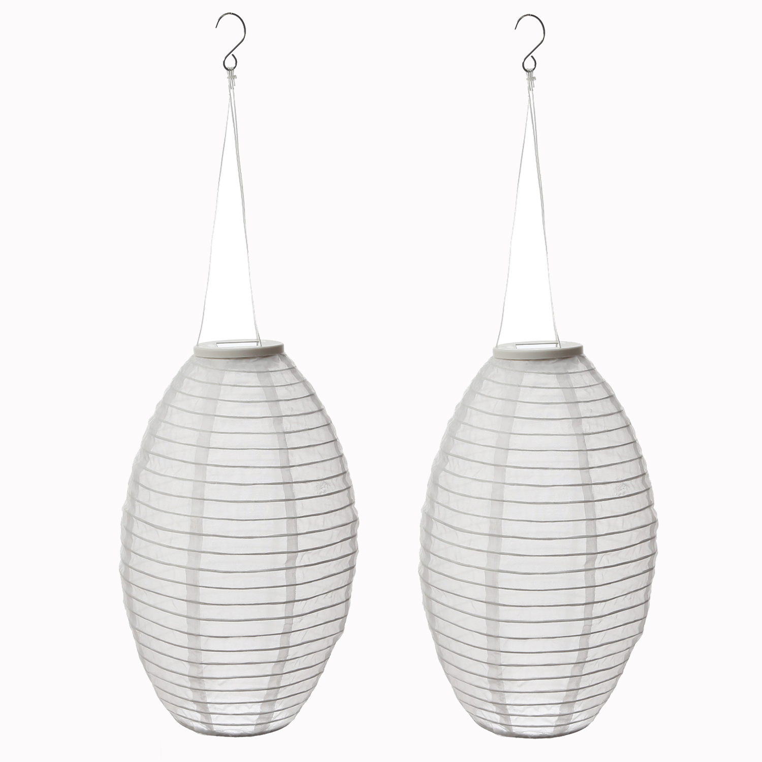 LED Solar Lampions oval - warmweiße LED - H: 33cm - D: 22cm - Lichtsensor - weiß - 2er Set