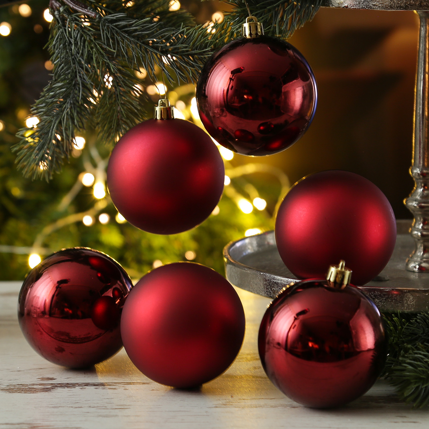 Christbaumkugeln - Weihnachtbaumskugeln - bruchfest - D: 8cm - glänzend/matt  - weinrot - 6er Set Christbaumkugeln - Weihnachtbaumskugeln - bruchfest - D: 8cm - glänzend/matt  - weinrot - 6er Set