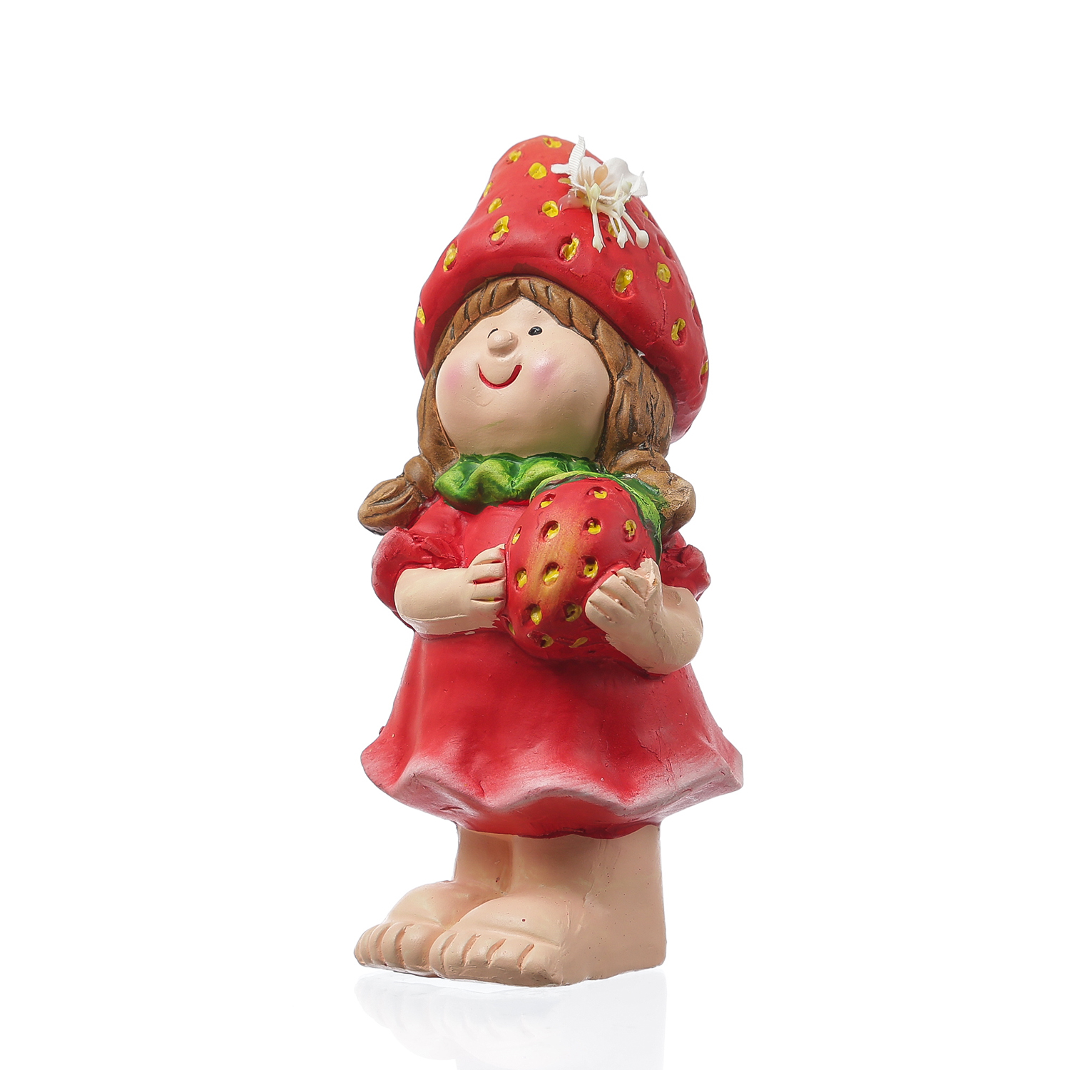Dekofigur Erdbeermädchen Lotte - niedliche Gartenfigur mit Erdbeere - Keramik  - H: 18,5cm - rot