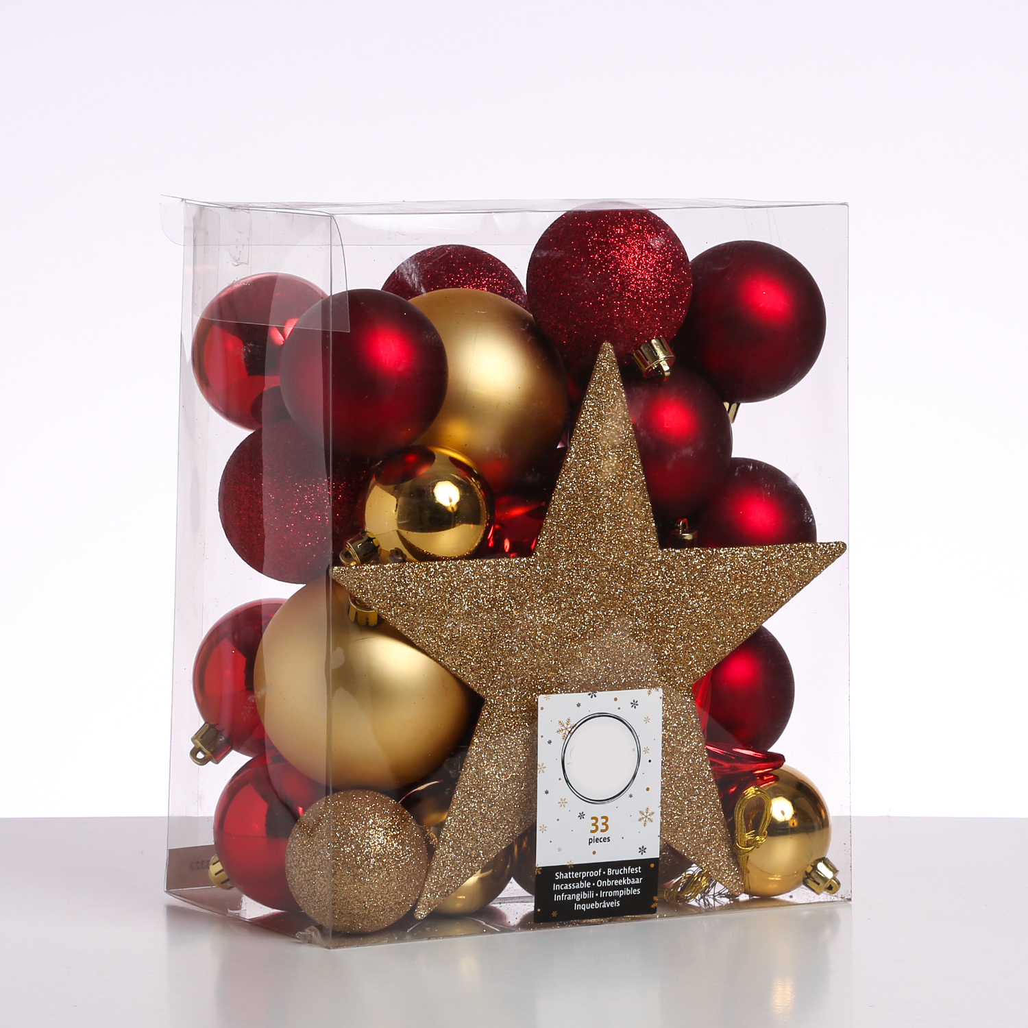 Christbaumkugel - Weihnachtsbaumkugel - bruchfest - glänzend matt glitzernd - gold, rot - 33er Set Christbaumkugel - Weihnachtsbaumkugel - bruchfest - glänzend matt glitzernd - gold, rot - 33er Set