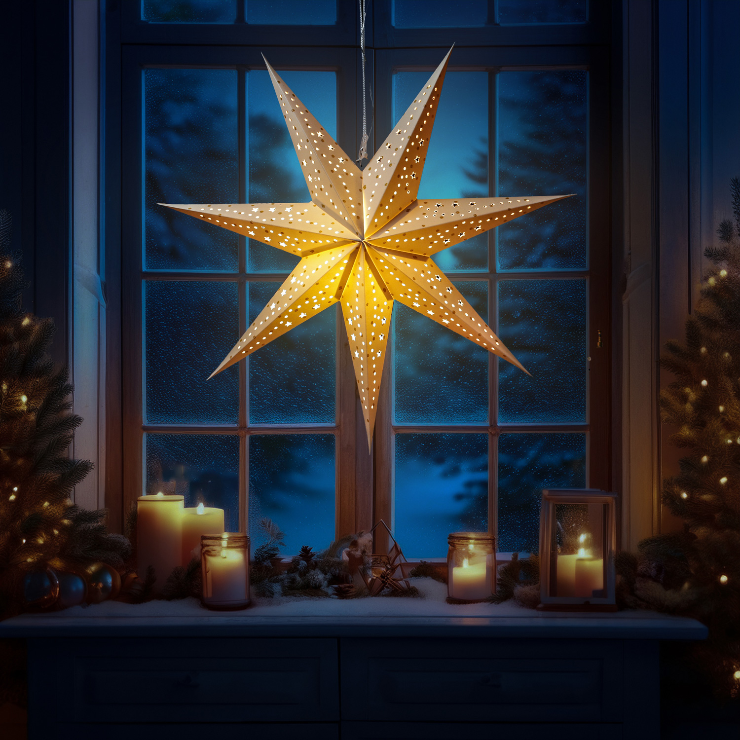 LED Papierstern mit Stoffbezug - Samtstern - inkl. Kabel und LED Leuchtmittel - D: 58cm - Timer LED Papierstern mit Stoffbezug - Samtstern - inkl. Kabel und LED Leuchtmittel - D: 58cm - Timer