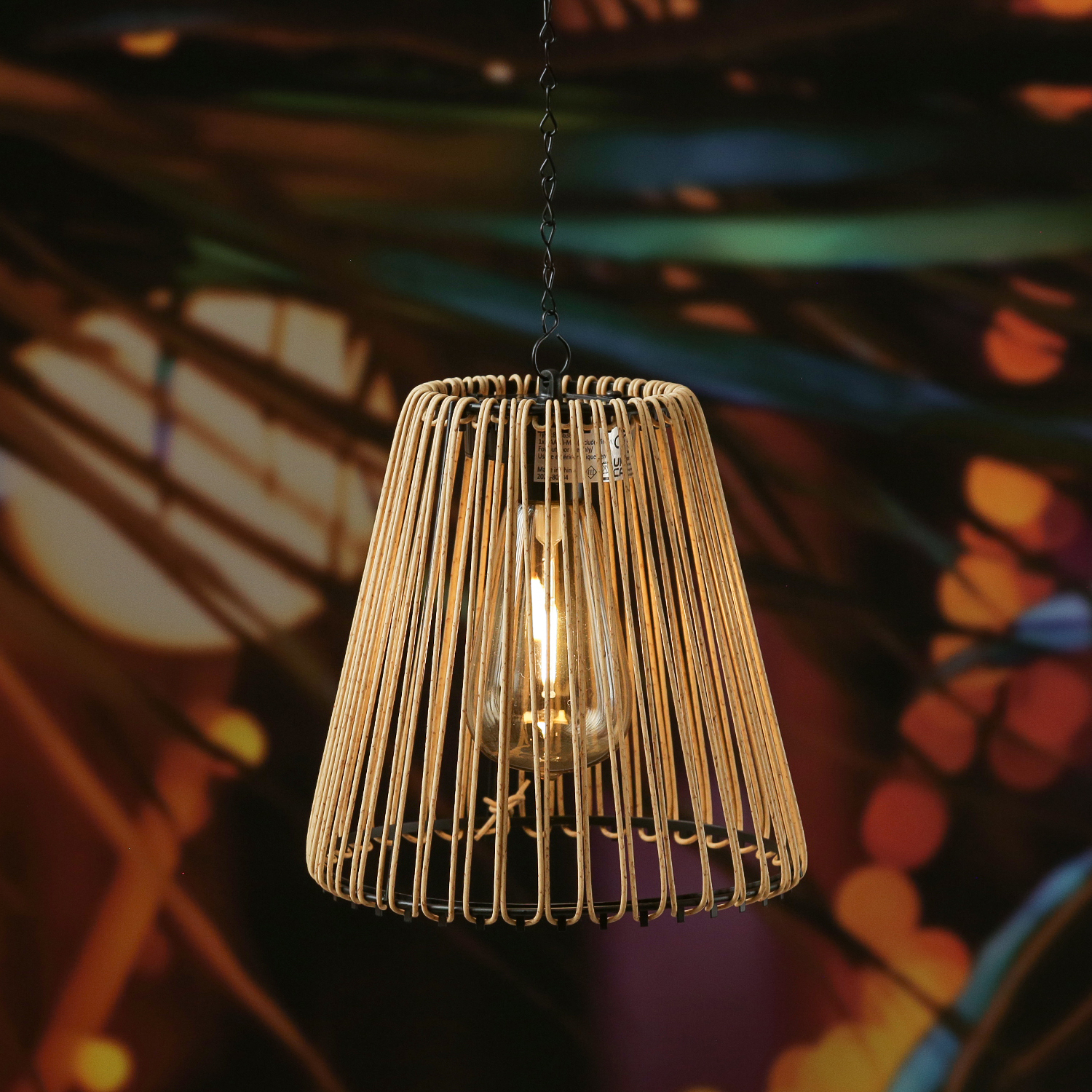 LED Solar Hängeleuchte - Kunststoffseil - 1 warmweiße LED - H: 18cm - Lichtsensor - naturfarben