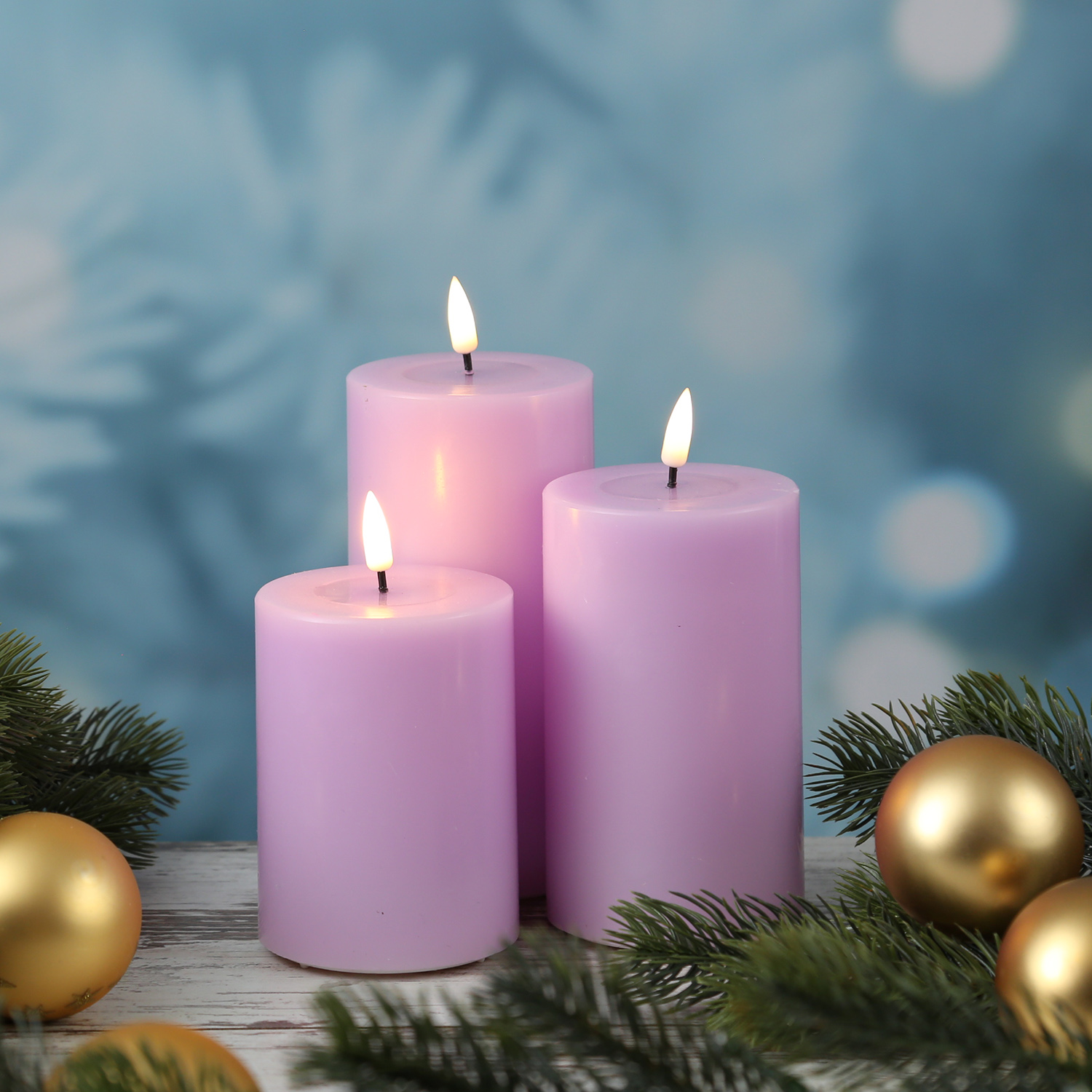 LED Stumpenkerze MIA - Echtwachs - realistische 3D Flamme - H: 10cm - D: 7,5cm - lavendel LED Stumpenkerze MIA - Echtwachs - realistische 3D Flamme - H: 10cm - D: 7,5cm - lavendel