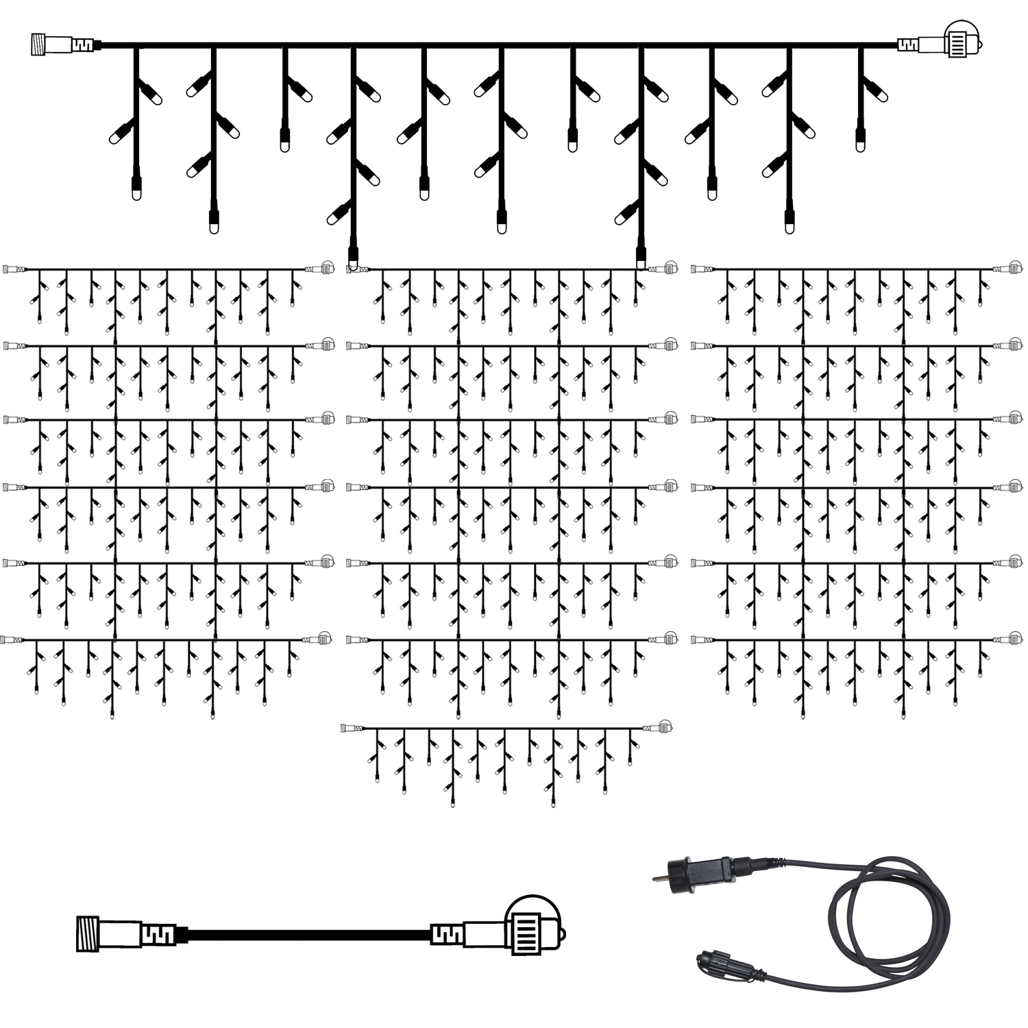 SYSTEM 24 KOMPLETT SET 30m - LED Lichtervorhang Eisregen 30x0,7m - Icicle für Dachrinne, Terrasse