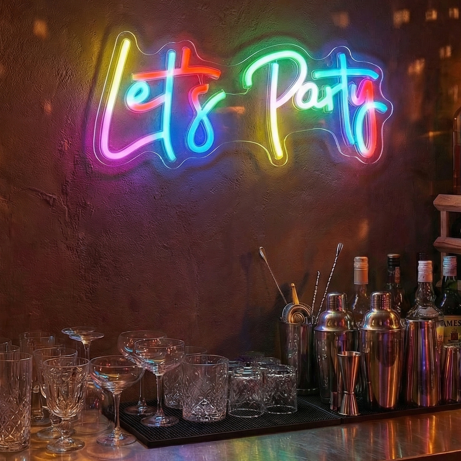LED NEON Schild Lets Party - Leuchtschriftzug - L: 41cm - mit Fernbedienung - USB