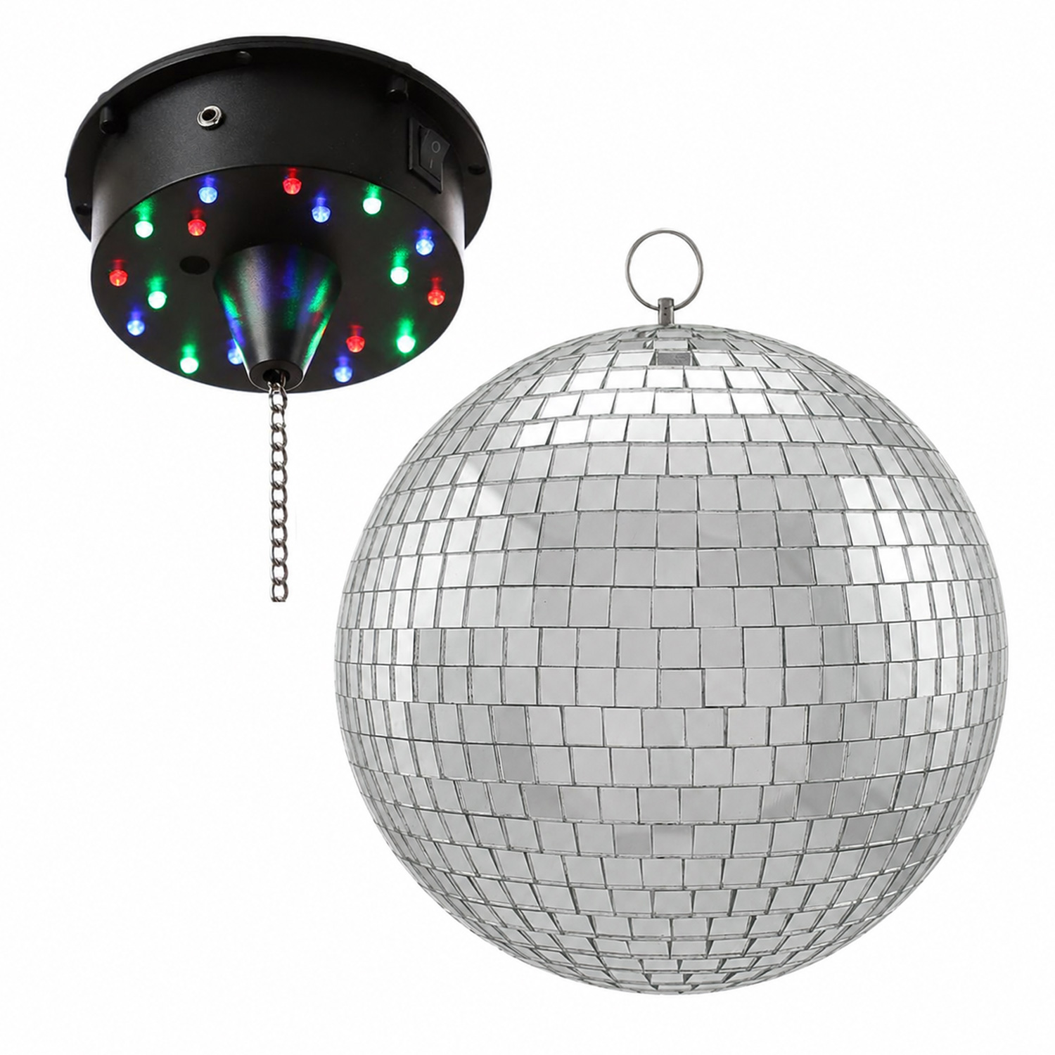 Spiegelkugel SET - RGBW-20 - 20cm Spiegelkugel und Batteriemotor mit LED Farbwechsler