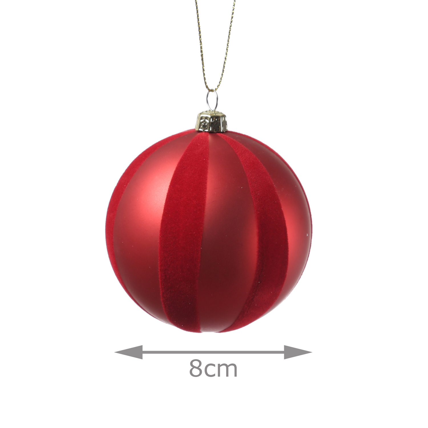 Christbaumkugeln mit Samtstreifen - Weihnachtsbaumkugeln - bruchfest - D: 8cm - rot - 12er Set