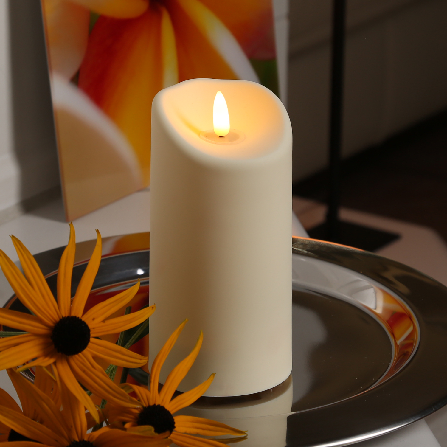 LED Stumpenkerze Flamme - Kunststoff - warmweiße 3D Flamme - H: 17,5cm - Timer - outdoor - creme LED Stumpenkerze Flamme - Kunststoff - warmweiße 3D Flamme - H: 17,5cm - Timer - outdoor - creme