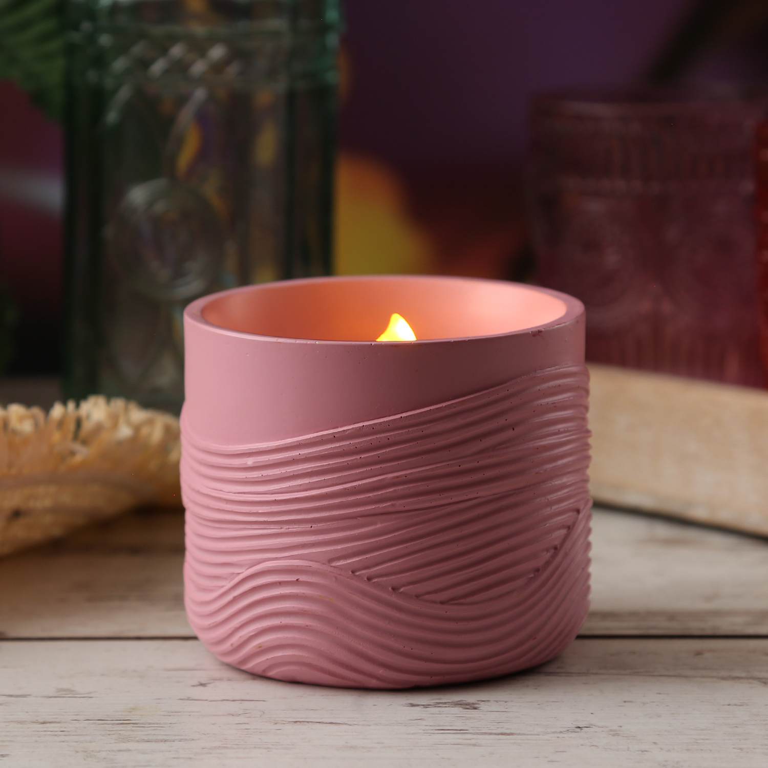 LED Solar Windlicht - Wellenmuster - flackernd - Lichtsensor - H: 8cm - für Außen - rosa LED Solar Windlicht - Wellenmuster - flackernd - Lichtsensor - H: 8cm - für Außen - rosa