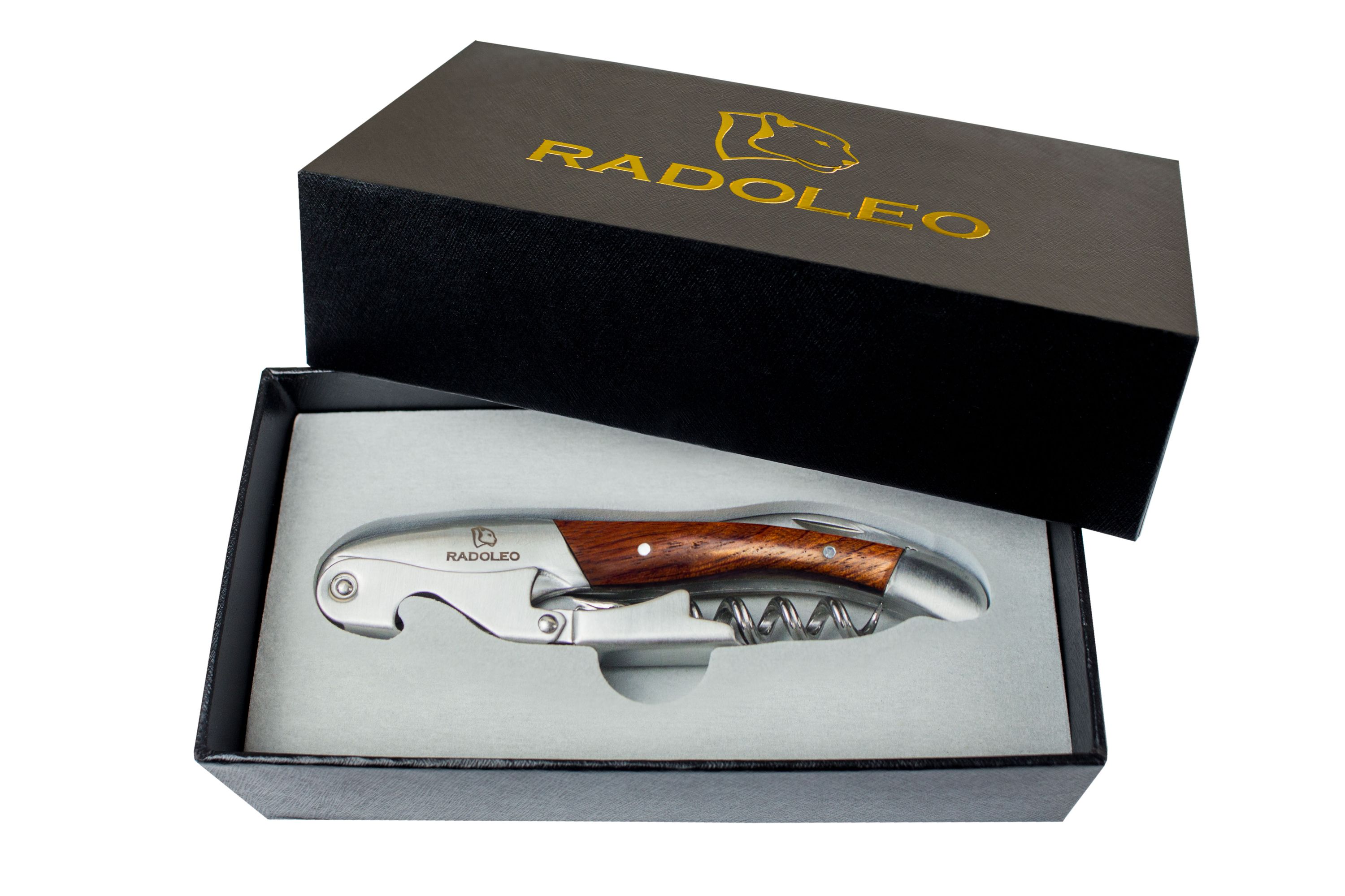 RADOLEO® Kellnermesser PADAUK - Korkenzieher & Weinöffner | Profi Sommeliermesser & Flaschenöffner