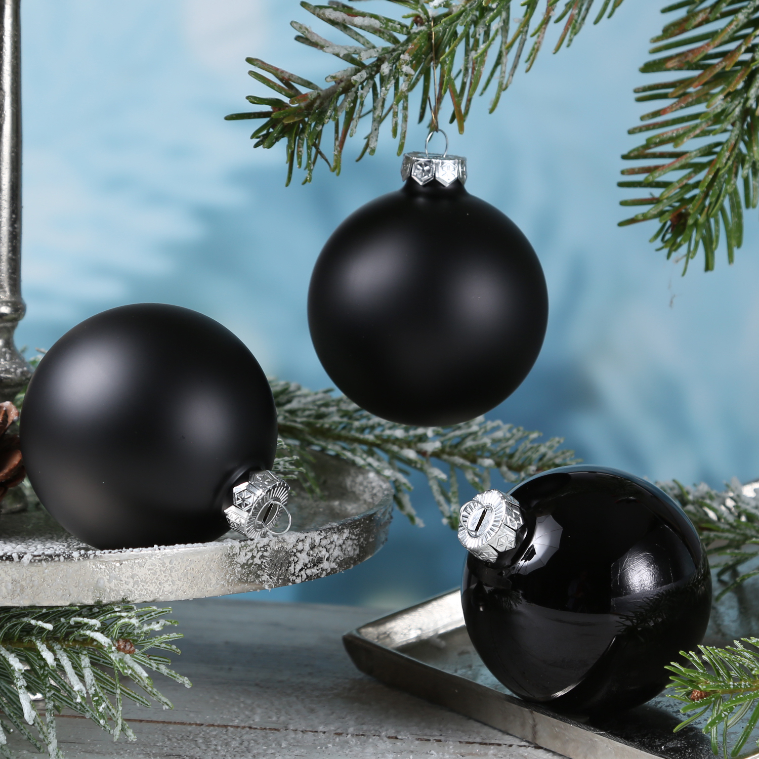 Christbaumkugel - Weihnachtsbaumkugel - Glas - D: 8cm - glänzend und matt - schwarz - 6er Set