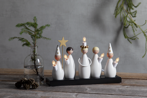 Fensterleuchter "Lucia Chor" - 5flammig - warmweiße Glühlampen - H: 22cm, L. 33cm - Weiß Fensterleuchter "Lucia Chor" - 5flammig - warmweiße Glühlampen - H: 22cm, L. 33cm - Weiß