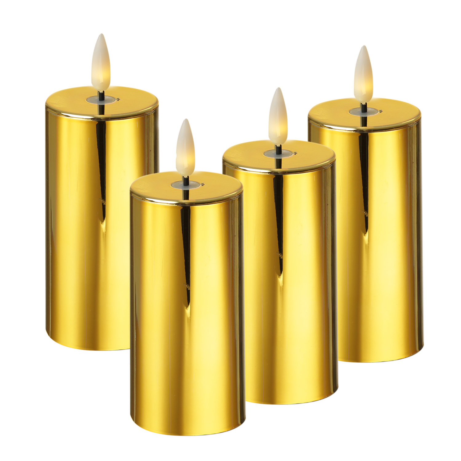 LED Kerzenset - Kunststoff - Timer - H: 12,5cm - D: 5cm - gold glänzend - 4er Set LED Kerzenset - Kunststoff - Timer - H: 12,5cm - D: 5cm - gold glänzend - 4er Set