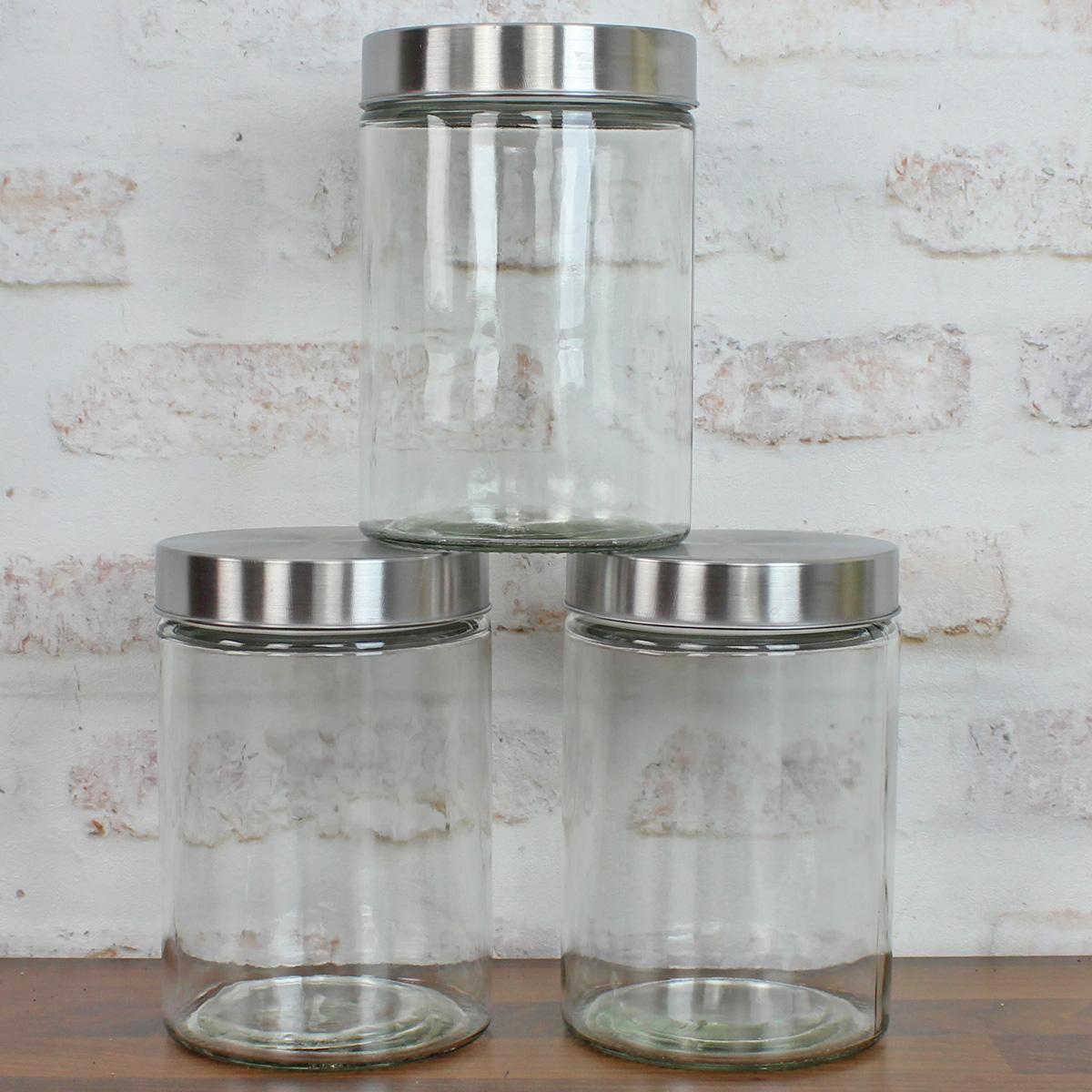 Vorratsdose M - Glas mit Edelstahldeckel - 1,25 Liter - D: 11cm - H: 17cm - 3er Set