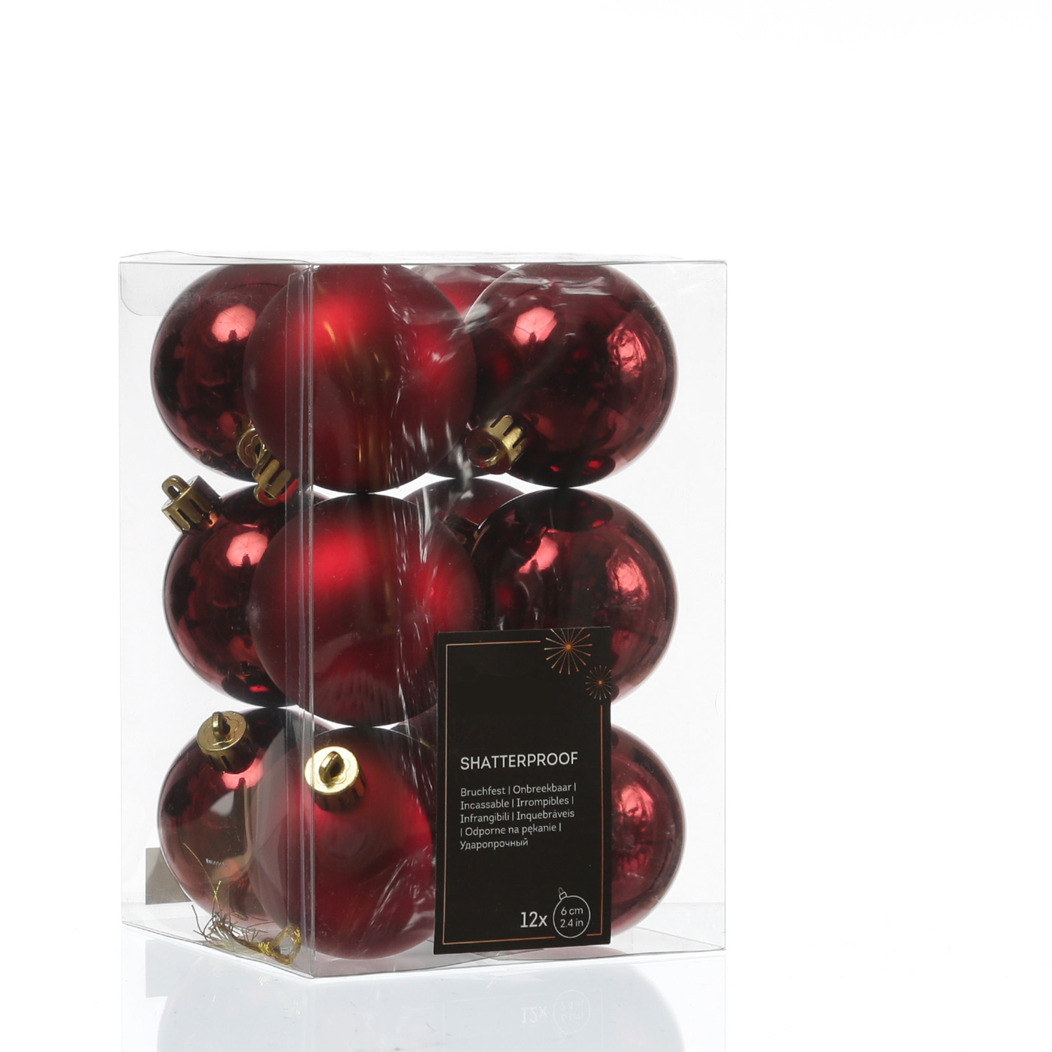 Christbaumkugeln - Weihnachtbaumskugeln - bruchfest - D: 6cm - glänzend/matt  - weinrot - 12er Set Christbaumkugeln - Weihnachtbaumskugeln - bruchfest - D: 6cm - glänzend/matt  - weinrot - 12er Set