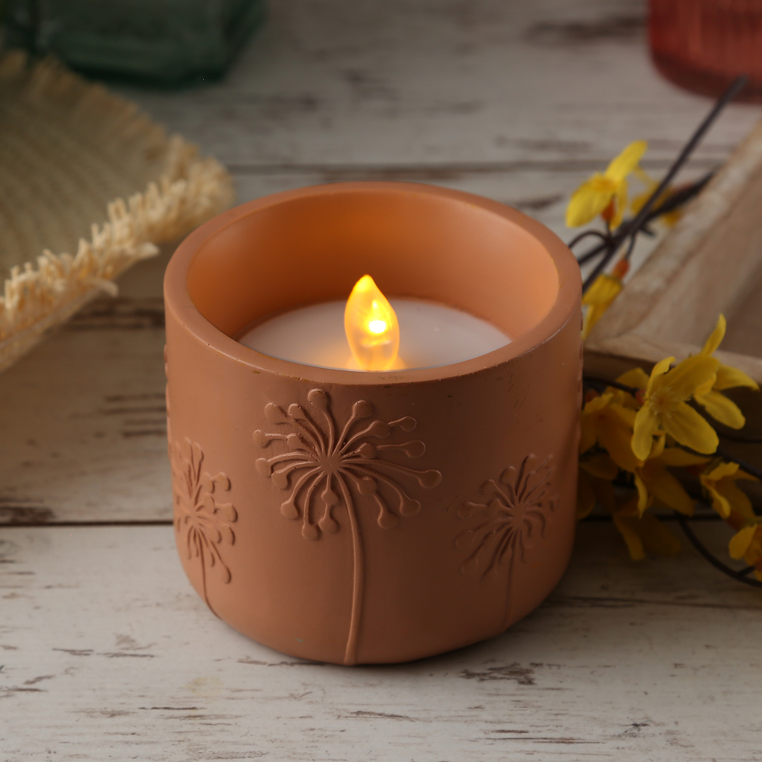 LED Solar Windlicht PUSTEBLUME - flackernde Flamme - Lichtsensor - H: 8cm - für Außen - terracotta LED Solar Windlicht PUSTEBLUME - flackernde Flamme - Lichtsensor - H: 8cm - für Außen - terracotta