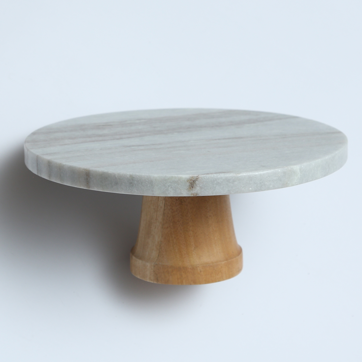 Servierplatte - Tortenplatte - Marmor - mit Holzfuß - H: 10cm - D: 25cm - grau