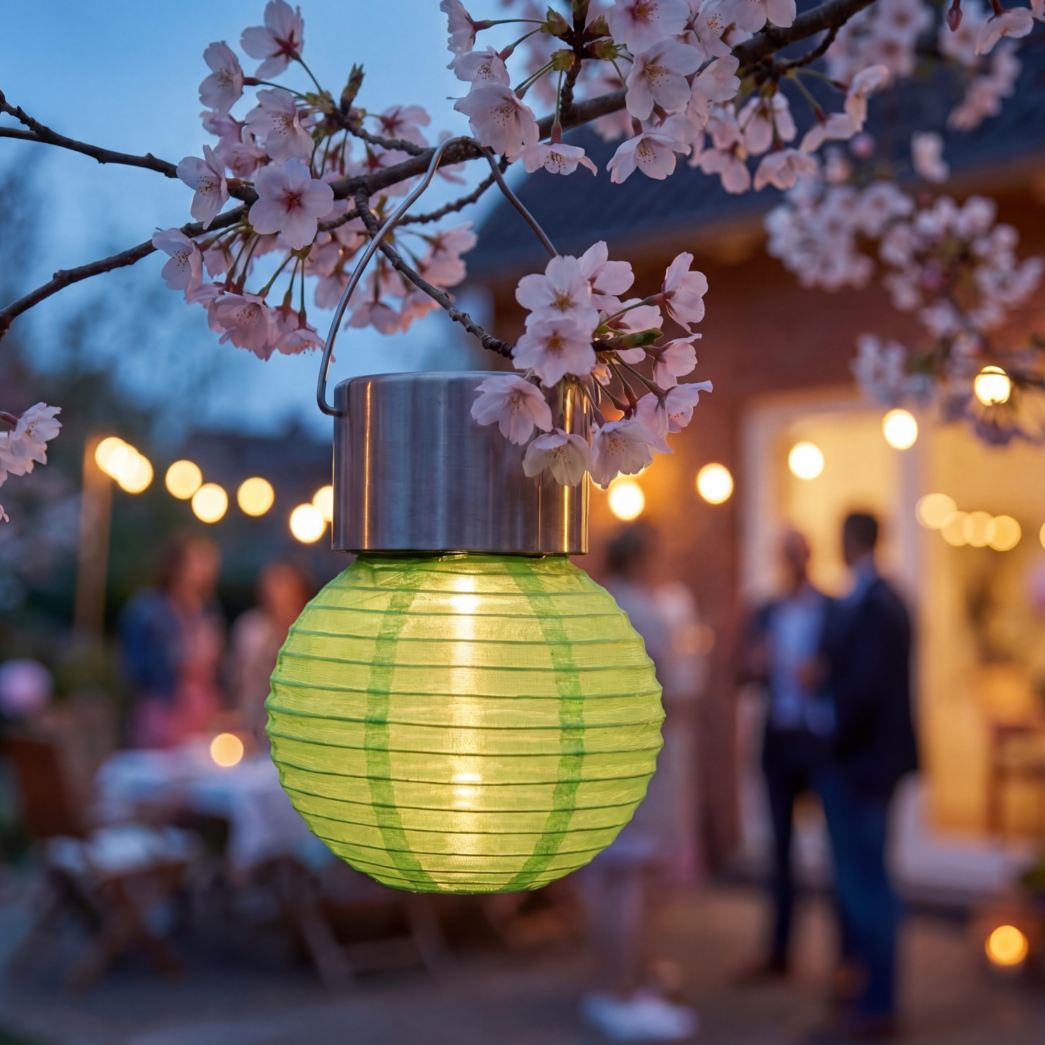 LED Solar Mini Lampion - kaltweiße LED - H: 9,5cm - D: 7cm - Lichtsensor - grün