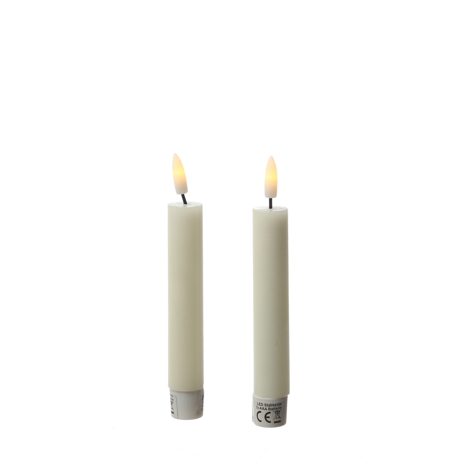 LED Stabkerzen LINA - Rustik-Optik - Echtwachs - 3D Flamme - H: 16cm - Timer - creme - 2er Set