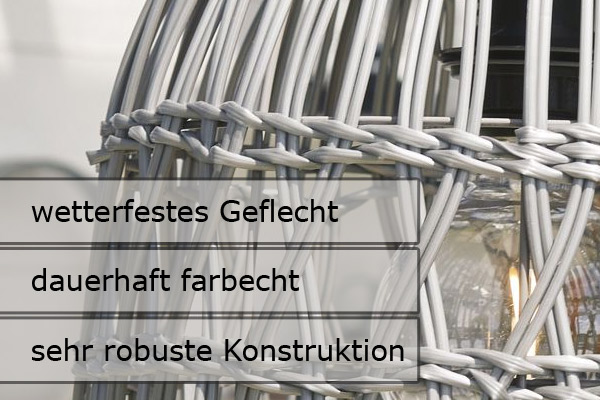 Lampenschirm BELL wetterfest - Rattan-Optik - mit E27 Kabelfassung - D 48cm/H 50cm - grau