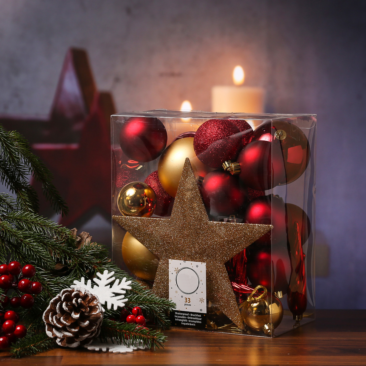 Christbaumkugel - Weihnachtsbaumkugel - bruchfest - glänzend matt glitzernd - gold, rot - 33er Set Christbaumkugel - Weihnachtsbaumkugel - bruchfest - glänzend matt glitzernd - gold, rot - 33er Set