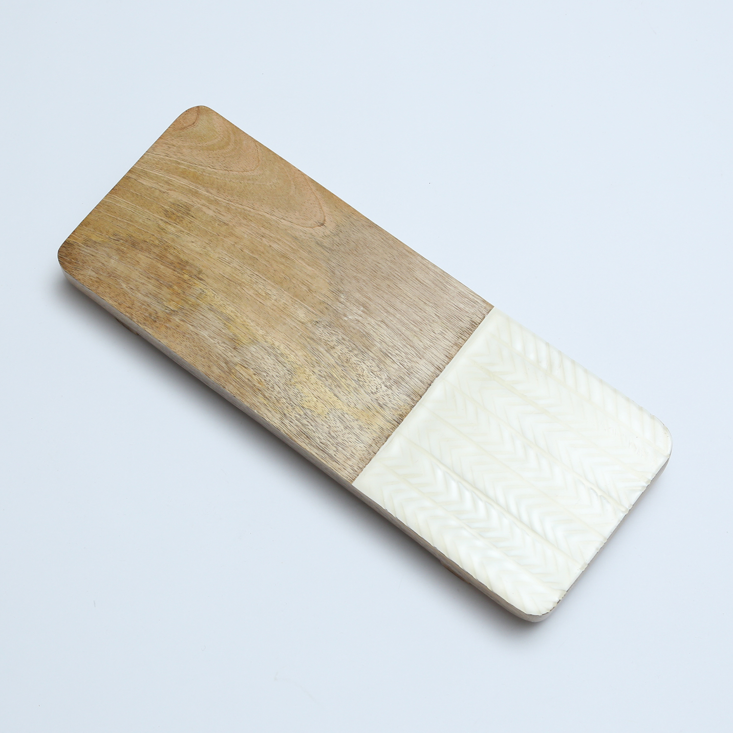Holztablett - Serviertablett - Dekotablett - rechteckig - Mangoholz - L: 40cm B: 15cm - natur, weiß