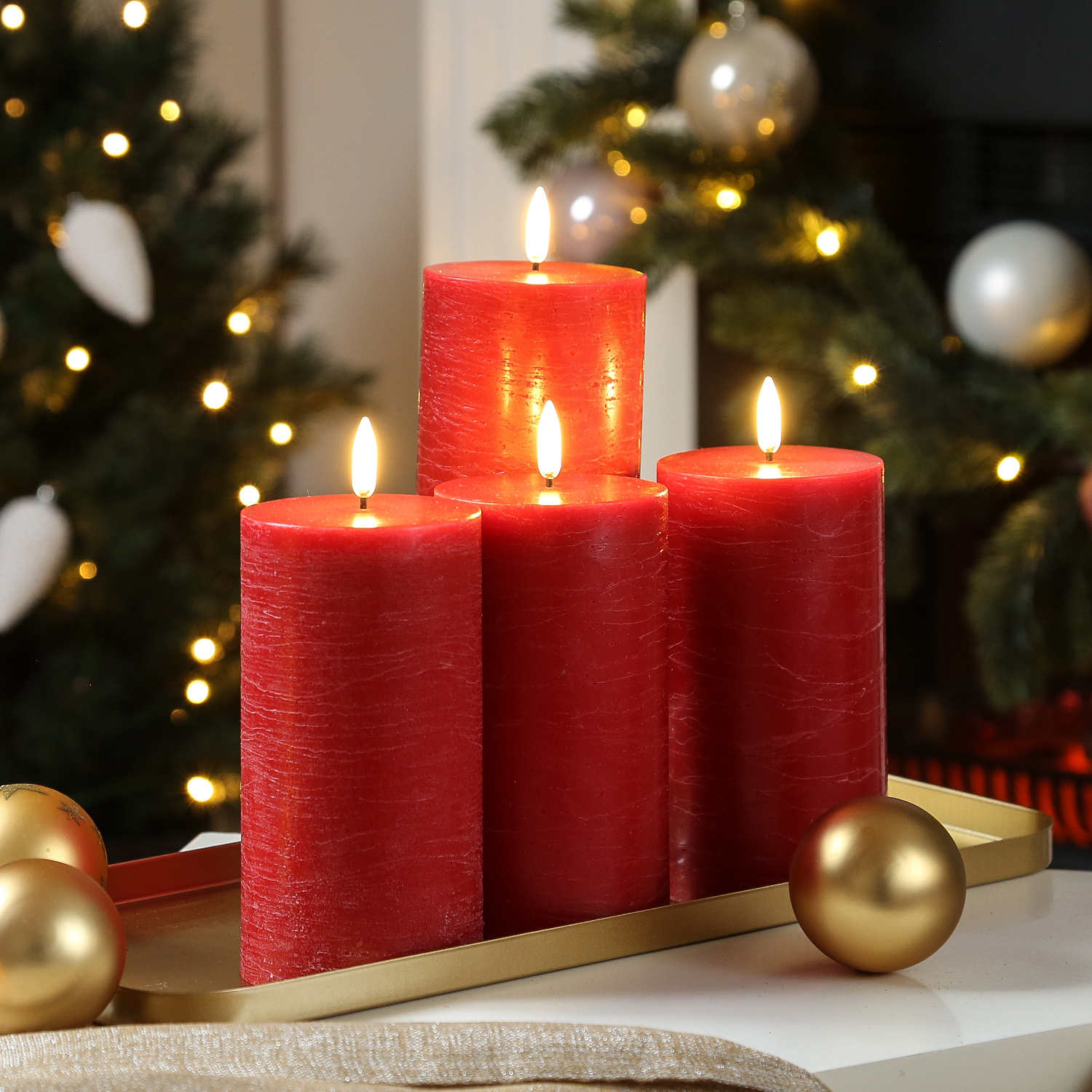 LED Kerzenset PIA - Rustik-Optik - H: 15cm - inkl. Batterien und Fernbedienung - rot - 4er Set LED Kerzenset PIA - Rustik-Optik - H: 15cm - inkl. Batterien und Fernbedienung - rot - 4er Set