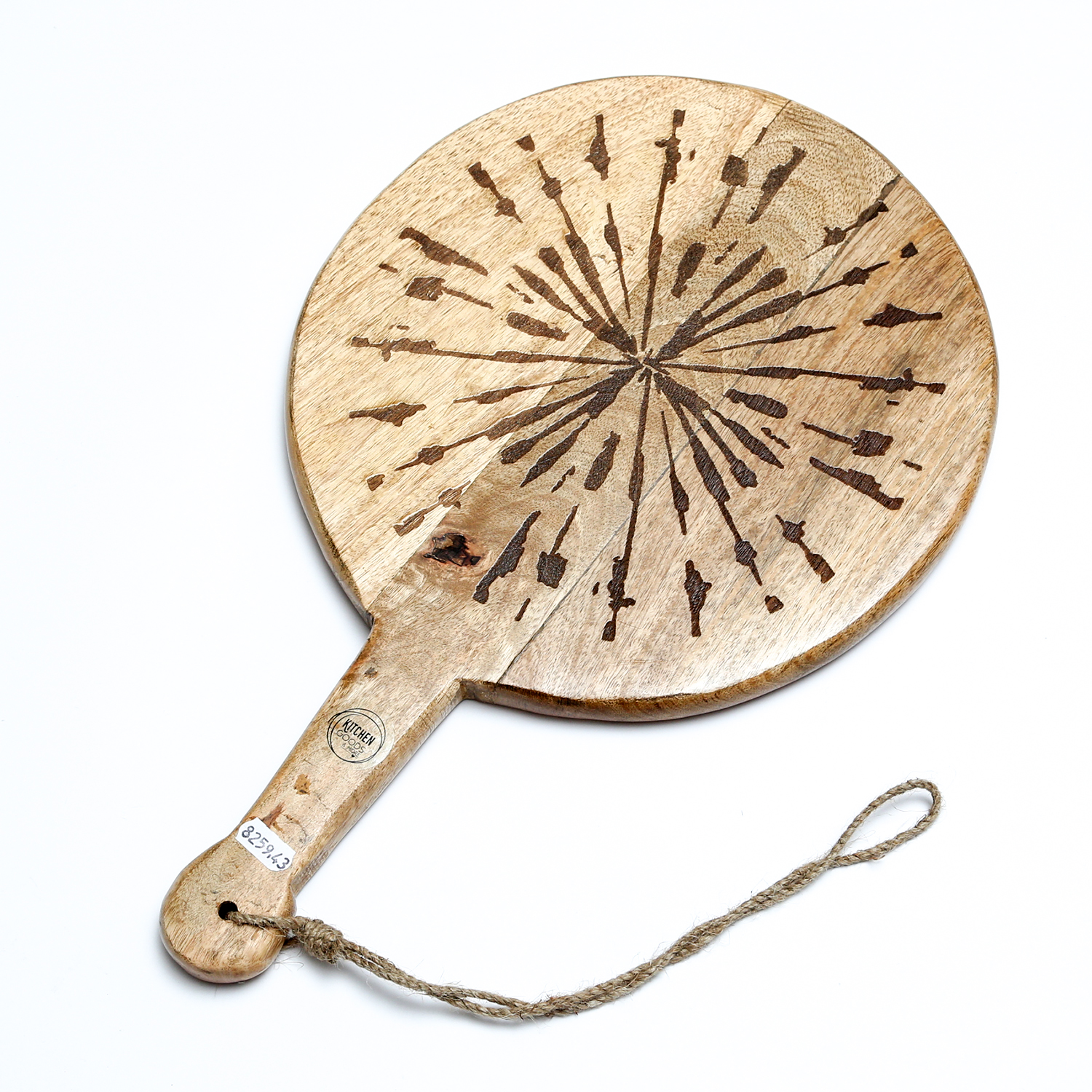 Schneidebrett PUSTEBLUME - Servierbrett - rund - Mangoholz - mit Griff - L: 46cm - natur