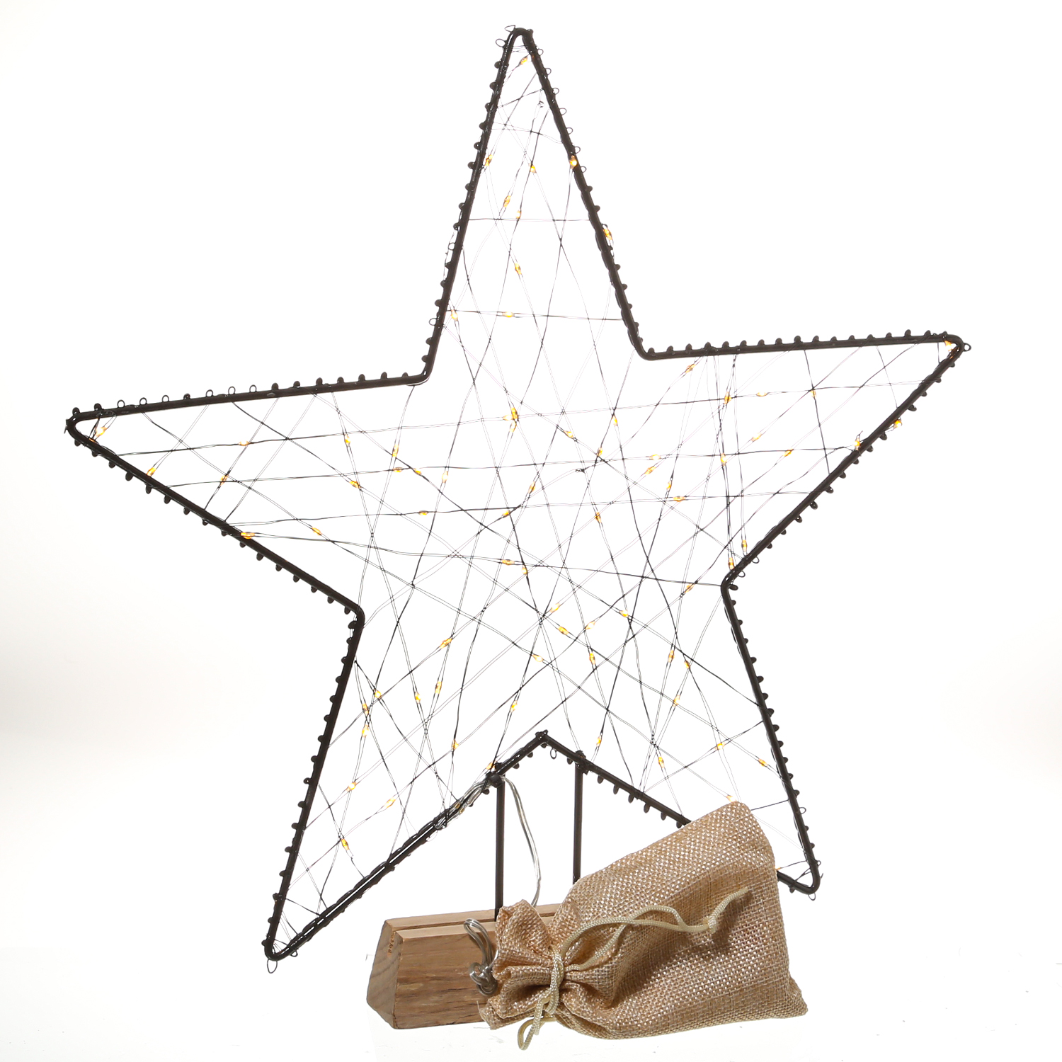 LED Metallstern - Metall und Holz - 150 bernsteinfarbene LED - H: 58cm - stehend - Timer - Batterie LED Metallstern - Metall und Holz - 150 bernsteinfarbene LED - H: 58cm - stehend - Timer - Batterie