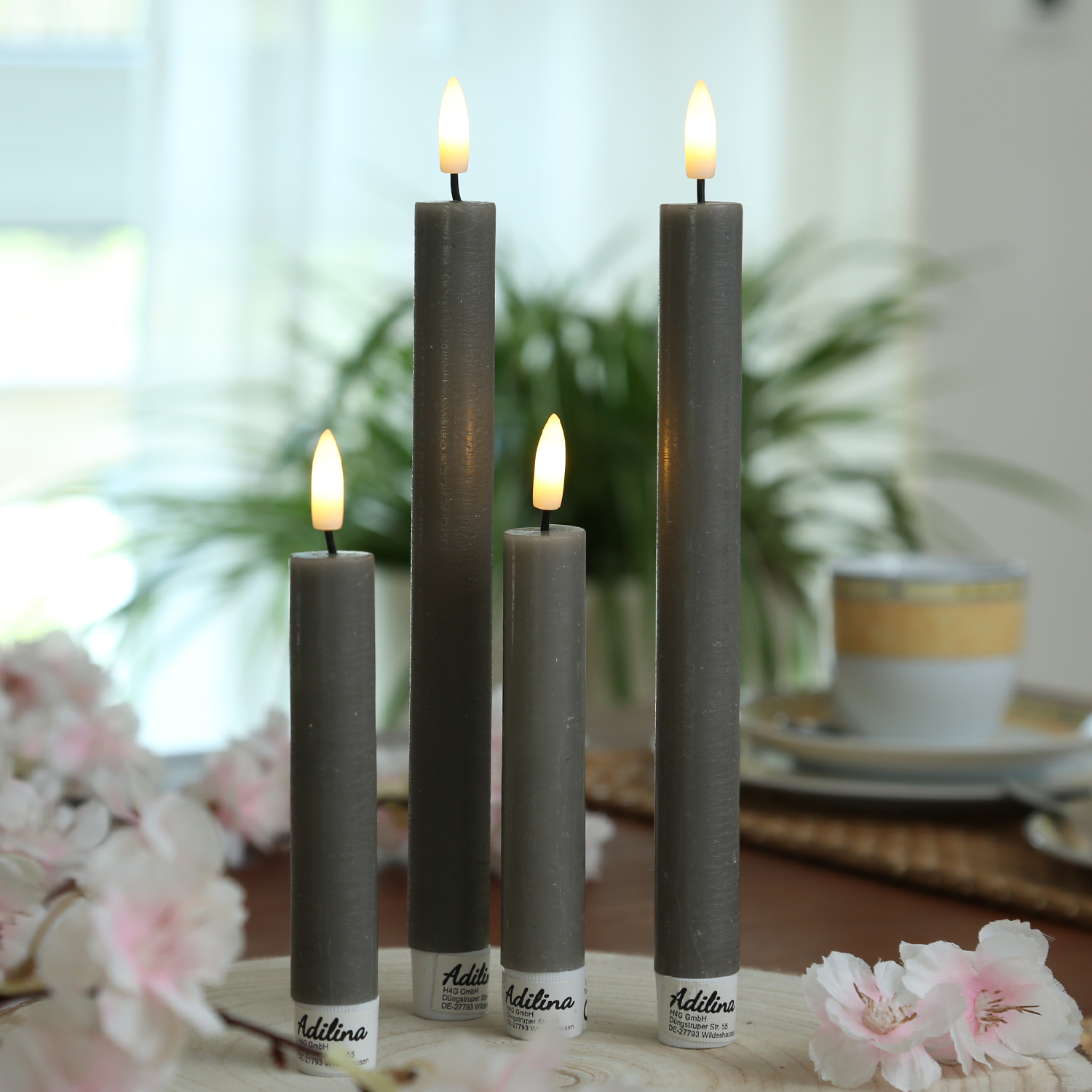 LED Stabkerzen LINA - Rustik-Optik - Echtwachs - 3D Flamme - H: 16cm - Timer - grau - 2er Set