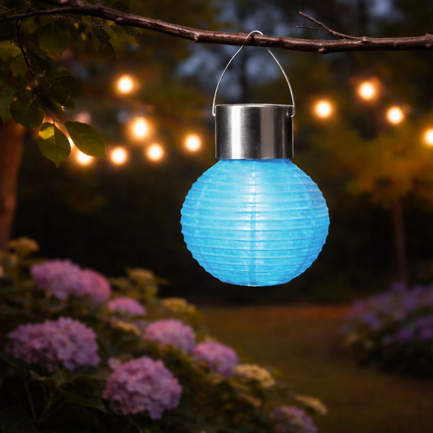 LED Solar Mini Lampion - kaltweiße LED - H: 9,5cm - D: 7cm - Lichtsensor - blau