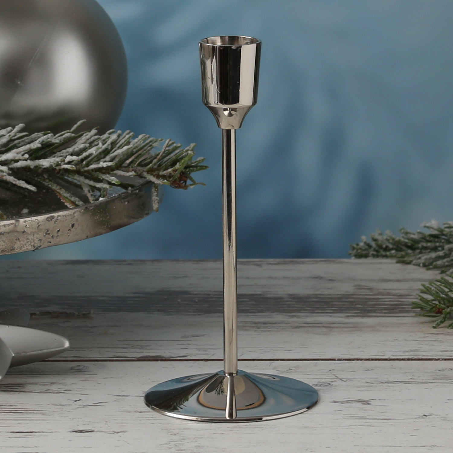 Stabkerzenhalter - Kerzenständer - Metall - H: 15,5cm - D: 7cm - silber Stabkerzenhalter - Kerzenständer - Metall - H: 15,5cm - D: 7cm - silber