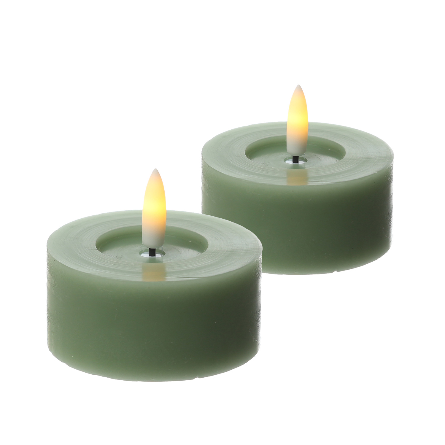 LED Maxi Teelichter LINA - Rustik-Optik - Echtwachs - Timer - D: 7cm - H: 6cm - grün - 2 Stück