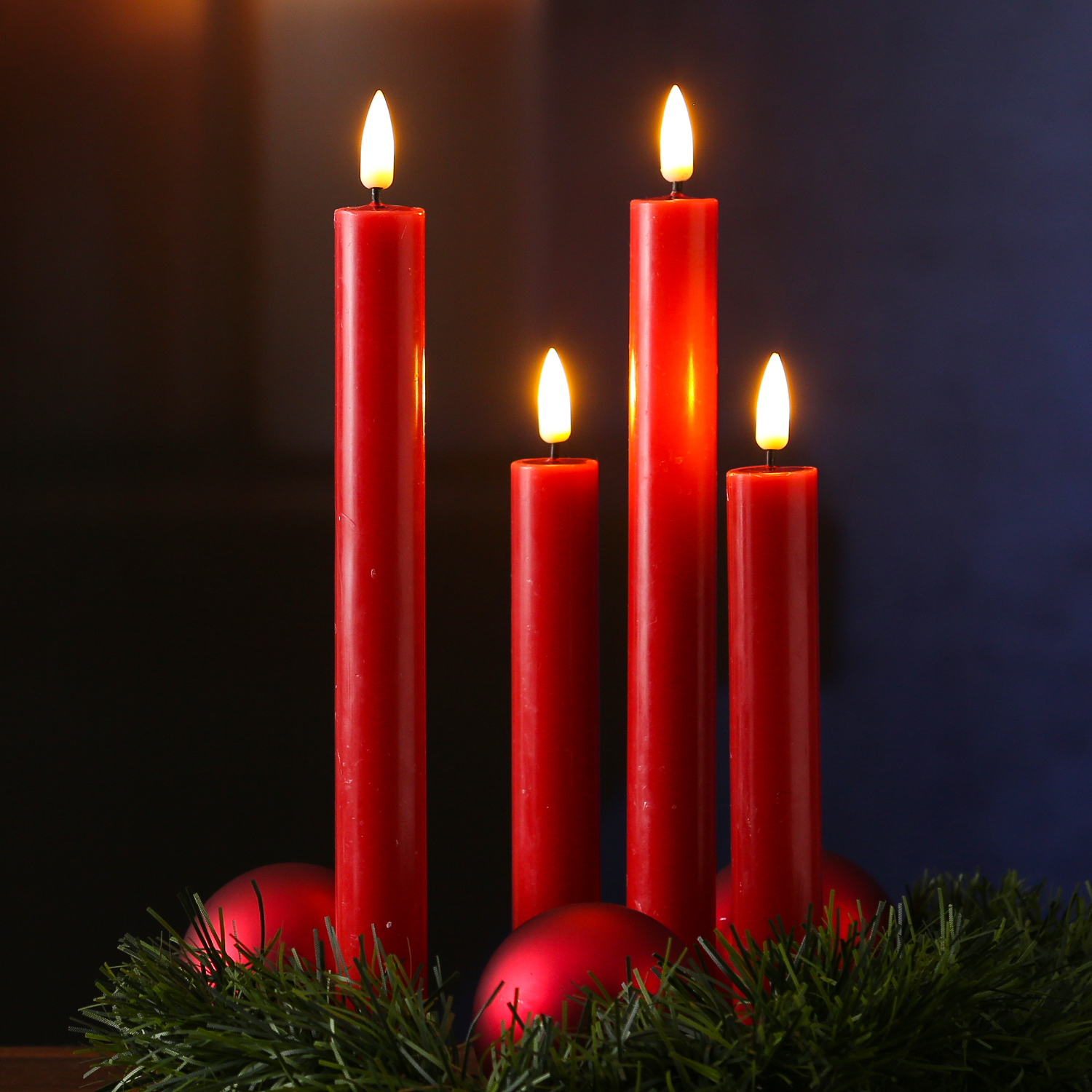 LED Stabkerzen MIA - Echtwachs - realistische 3D Flamme - H: 24cm - Batteriebetrieb - rot - 2 Stk LED Stabkerzen MIA - Echtwachs - realistische 3D Flamme - H: 24cm - Batteriebetrieb - rot - 2 Stk